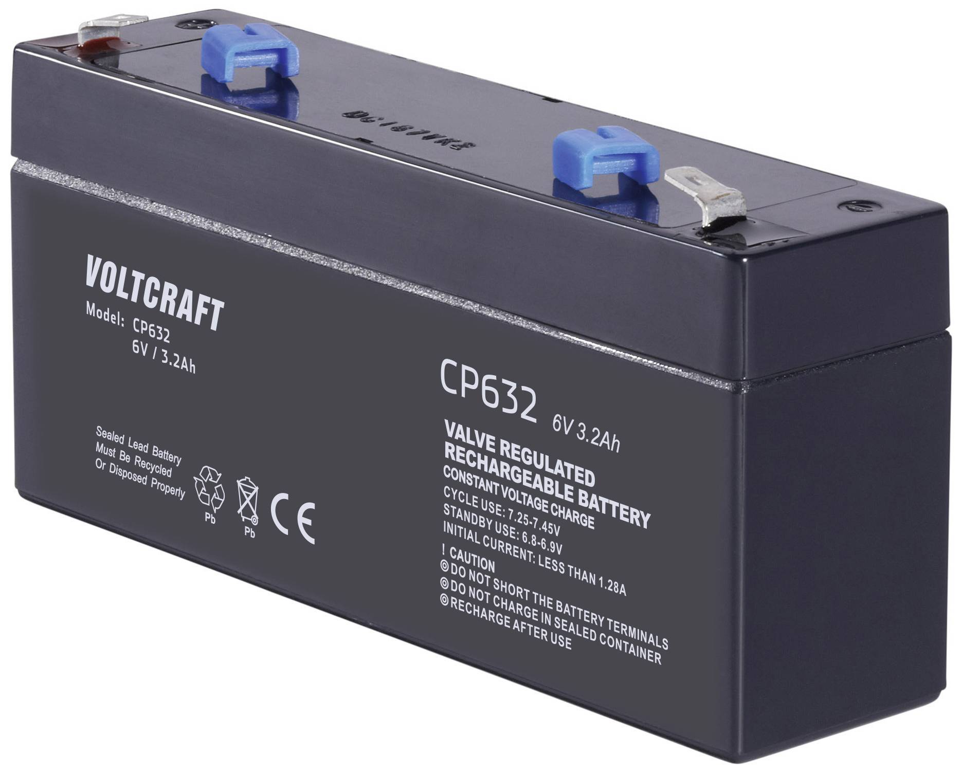 Rechargeable 6V battery by VOLTCRAFT with a capacity of 3.2 Ah, model CP632. Designed for safety and performance applications.