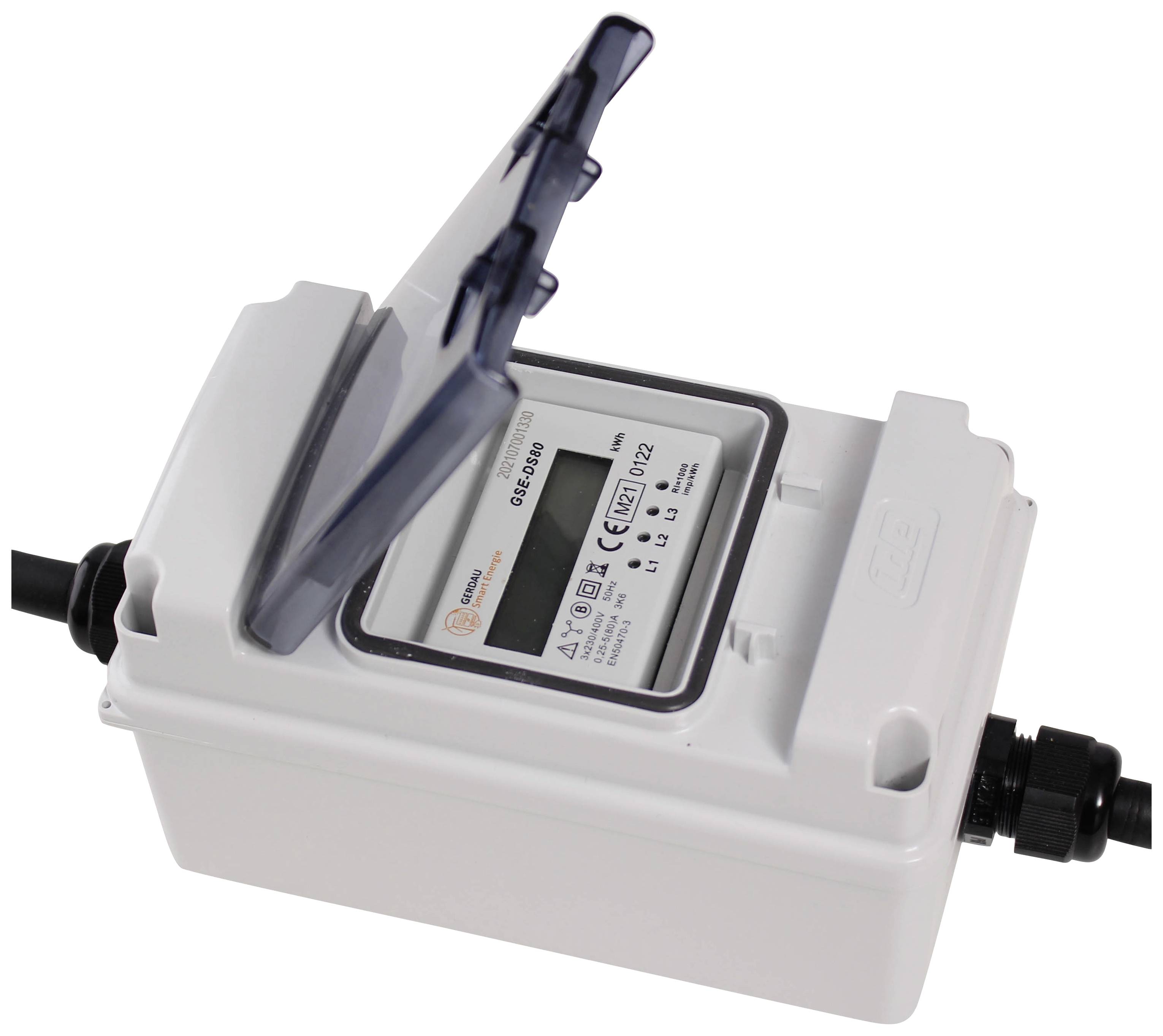 Electronic device with a removable lid, displaying a screen and various symbols. Used for data measurement.