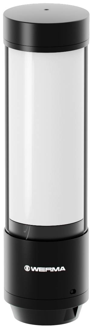 A black and white signal light from WERMA, cylindrical in shape and vertically oriented. It is designed for visual warning signals.