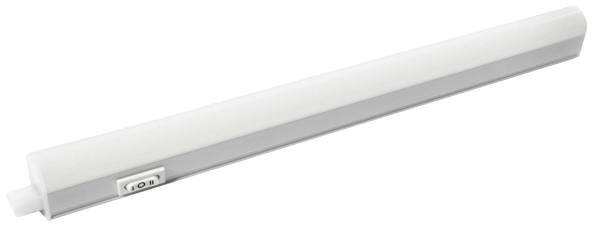 A long, white LED light strip with switch provides even illumination. Ideal for under-cabinet use in kitchen or workshop.