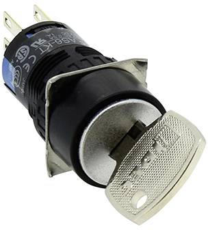 A large metal cylinder key switch with two positions, suitable for controlling electrical devices.