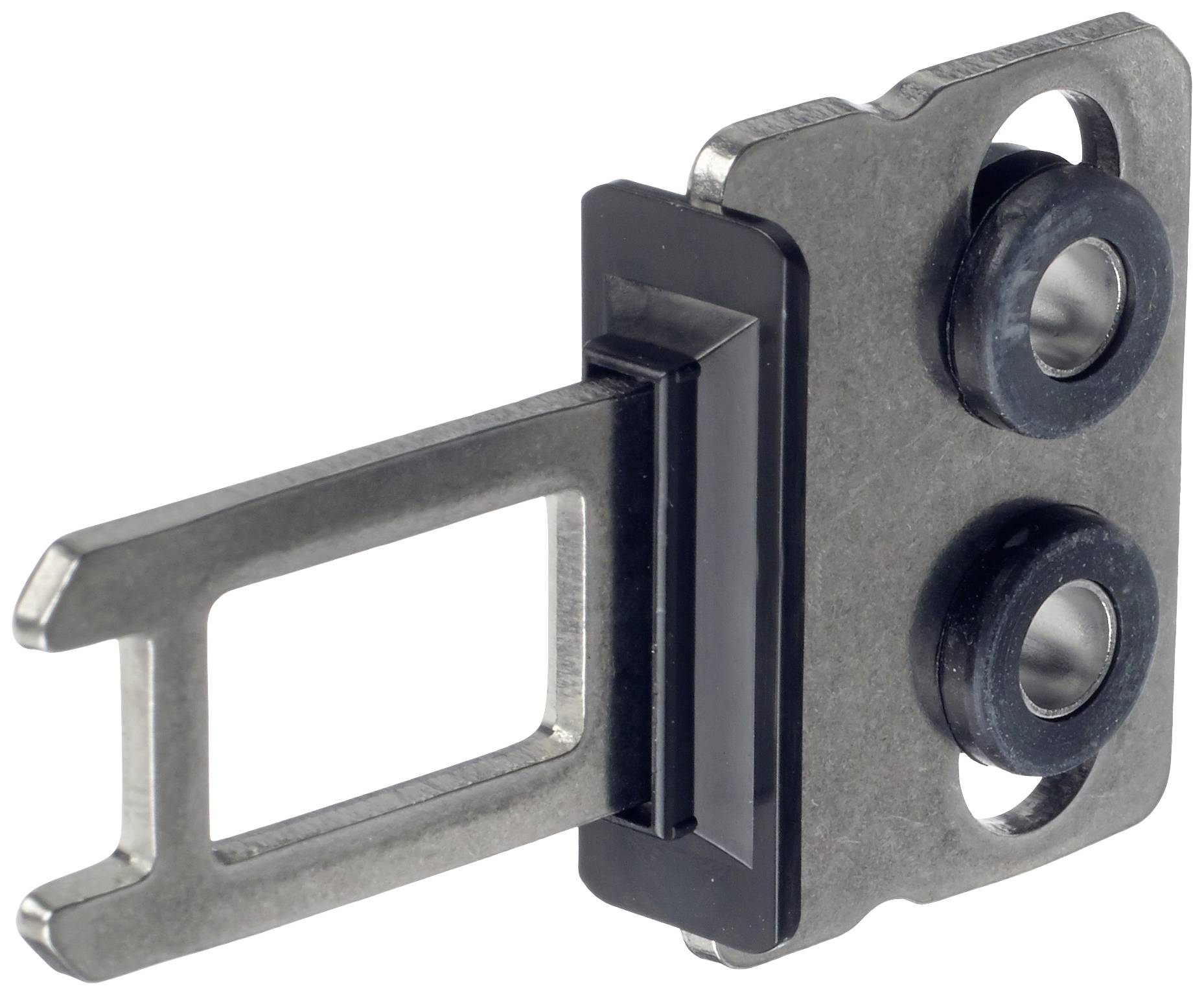 Metal mounting bracket with two round fixing holes and a rectangular support arm.