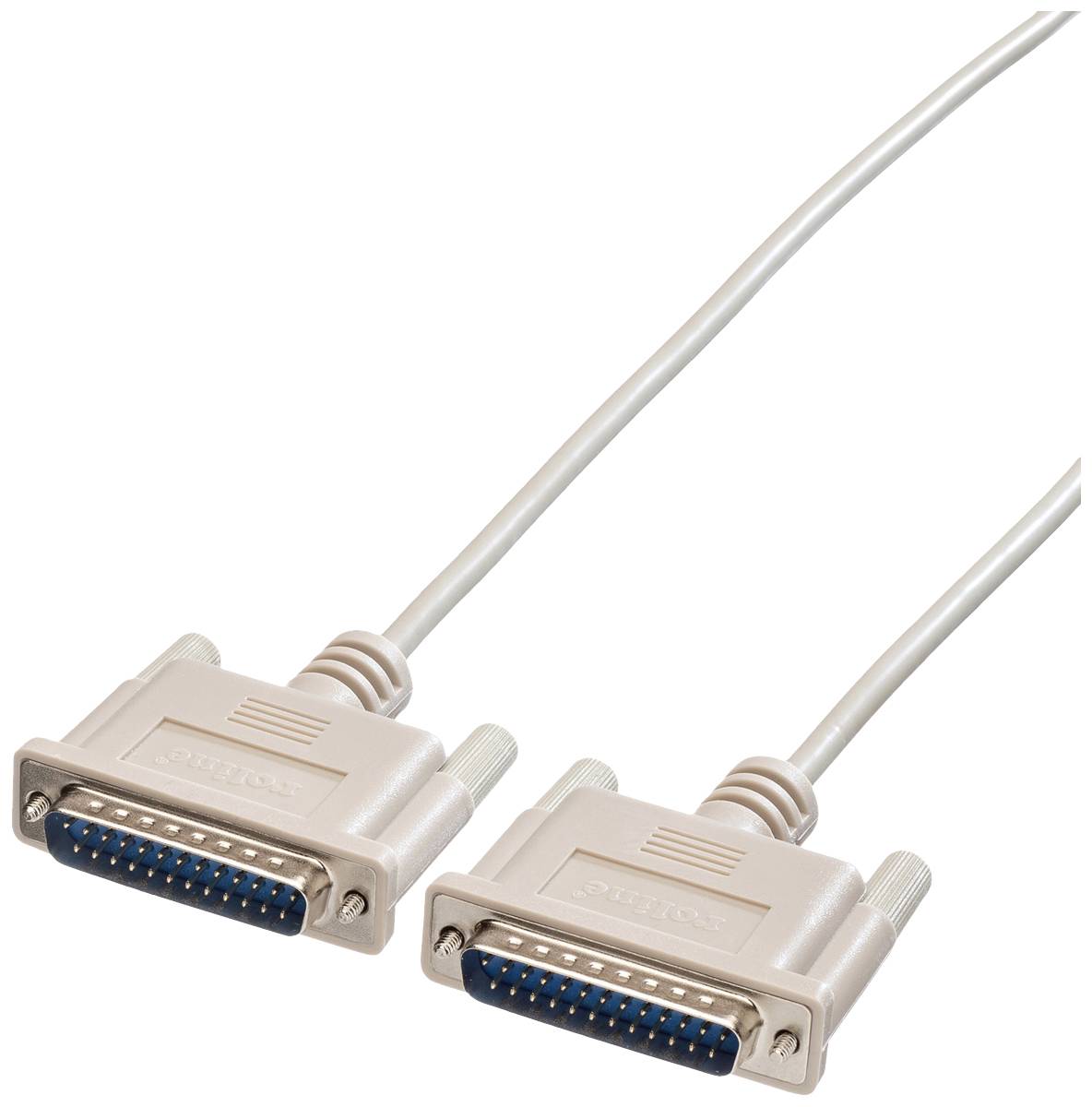 A grey parallel printer cable with two 36-pin connectors, suitable for connecting printers to computers.
