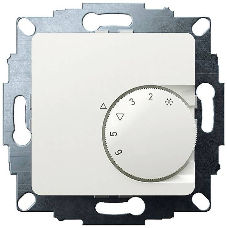 A heating controller with a rotary dial. The dial shows temperatures from one to six and small symbols for cold and heat.