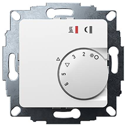 Thermostatic rotary control for heating, showing settings from 1 to 5. Metal frame for easy installation in walls.