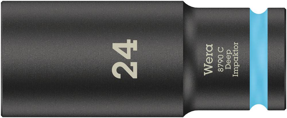 Black Impactor socket with blue marking, inscription '24' and 'Wera 8790 C Impactor'.