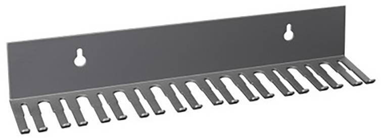 Metal wall-mounted bracket with 14 hooks, suitable for storing tools or kitchen utensils.
