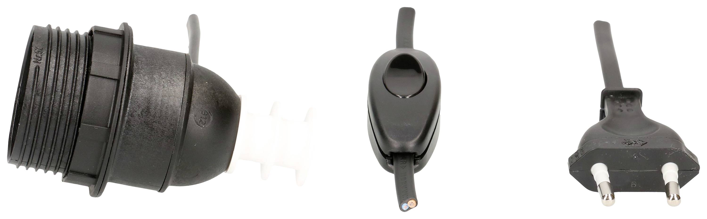 Cropped image of a black cable with a switch and plug.