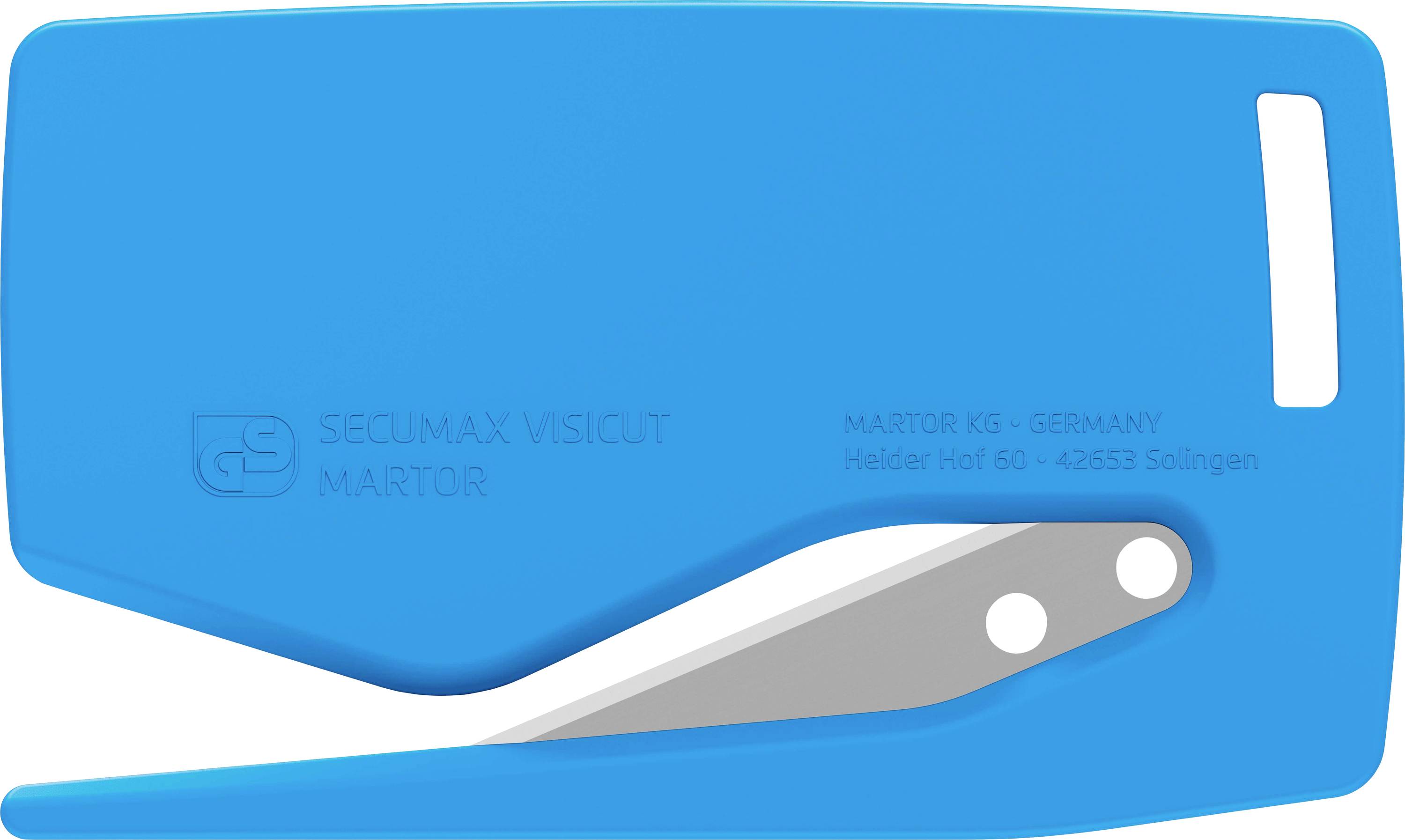 Blue safety knife with a grey blade, suitable for safely cutting materials.