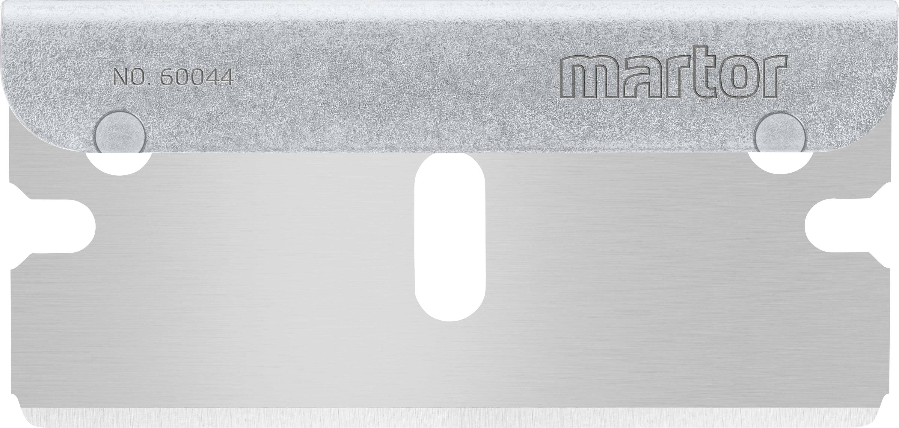 Martor safety blade, number '60044'. Silver-coloured and rectangular, suitable for cutting tasks.
