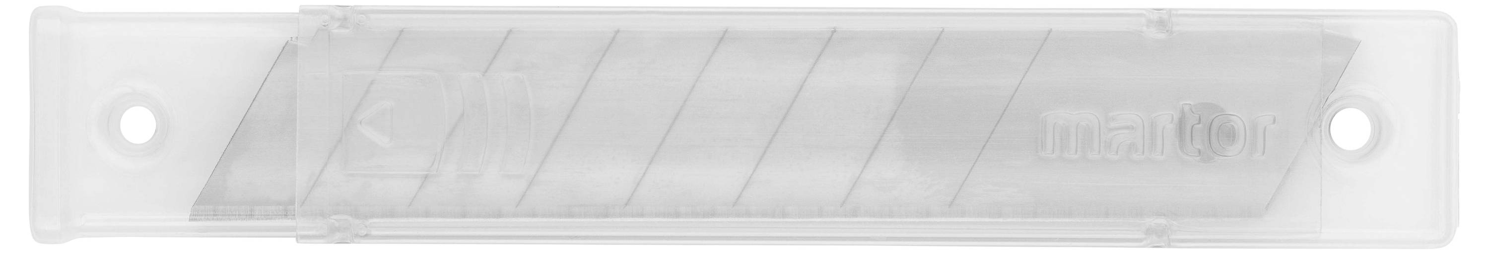 Transparent case with a blade inside, possibly a replacement blade holder for a craft knife or utility knife.