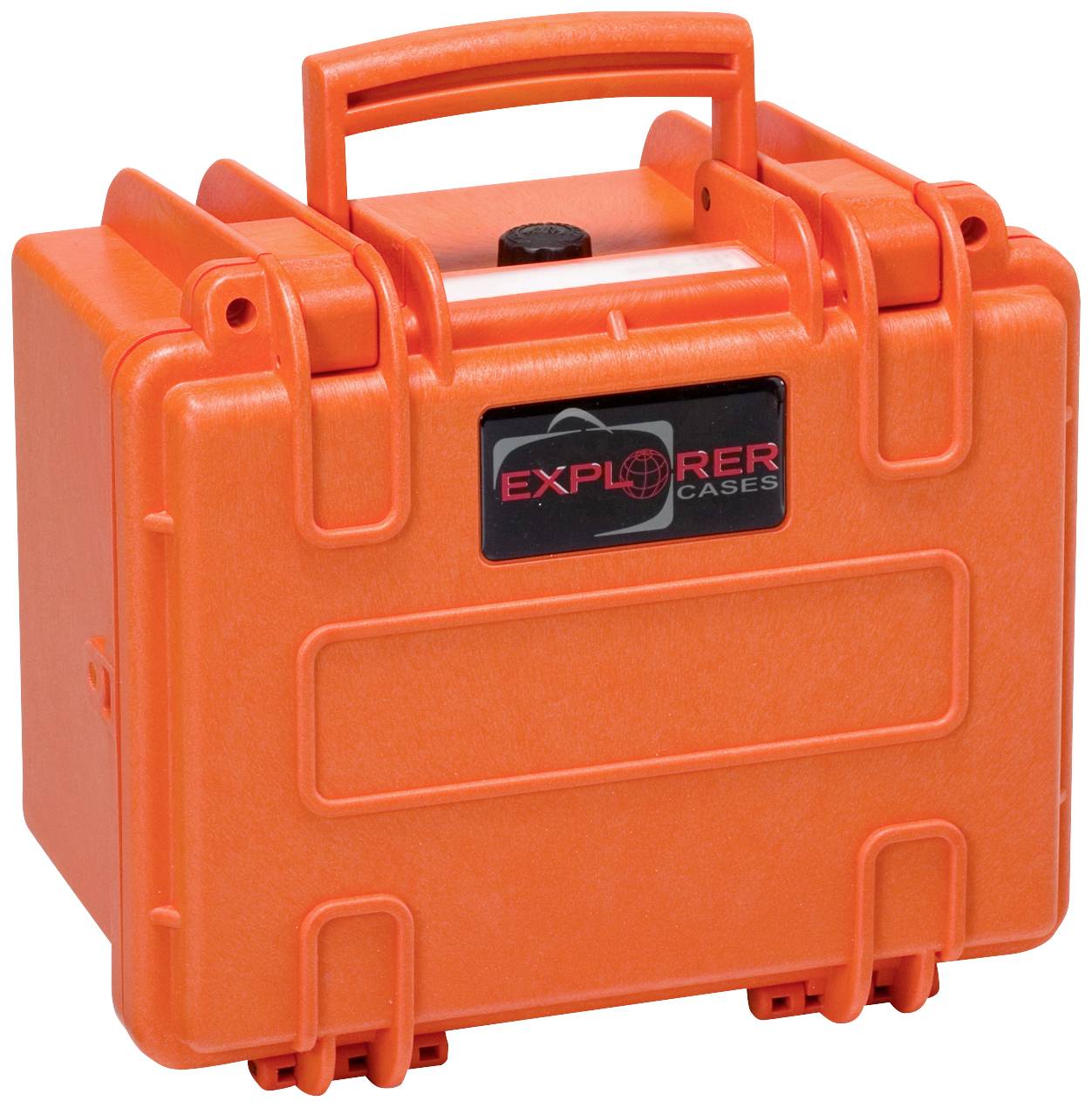 Bright orange, robust transport case with carry handle; 'Explorer Cases' printed on the front; suitable for secure device protection.