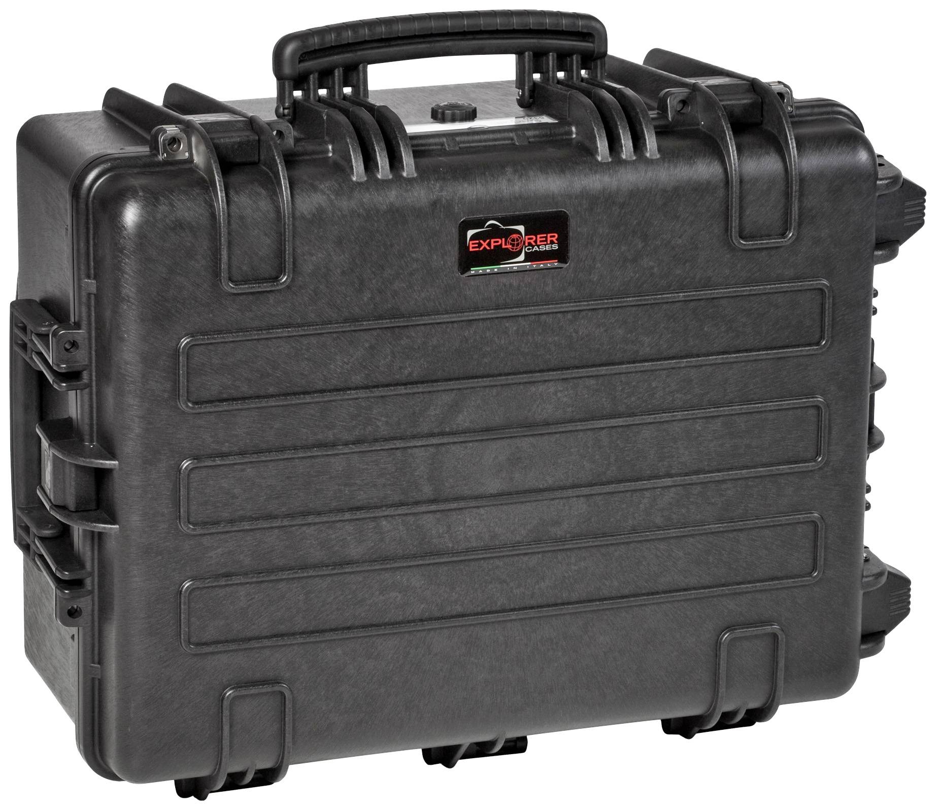 Black, sturdy case with handles and locks, suitable for the secure transportation of delicate equipment.