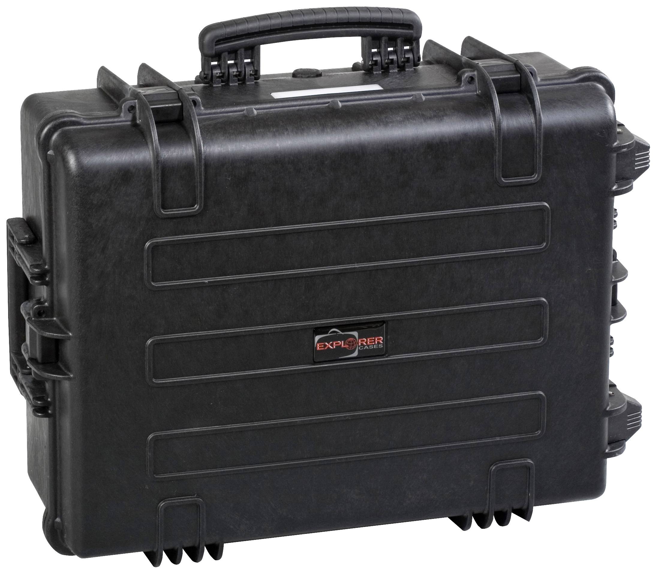 Black, robust protective case with carry handle and locks, suitable for securely transporting delicate equipment or contents.