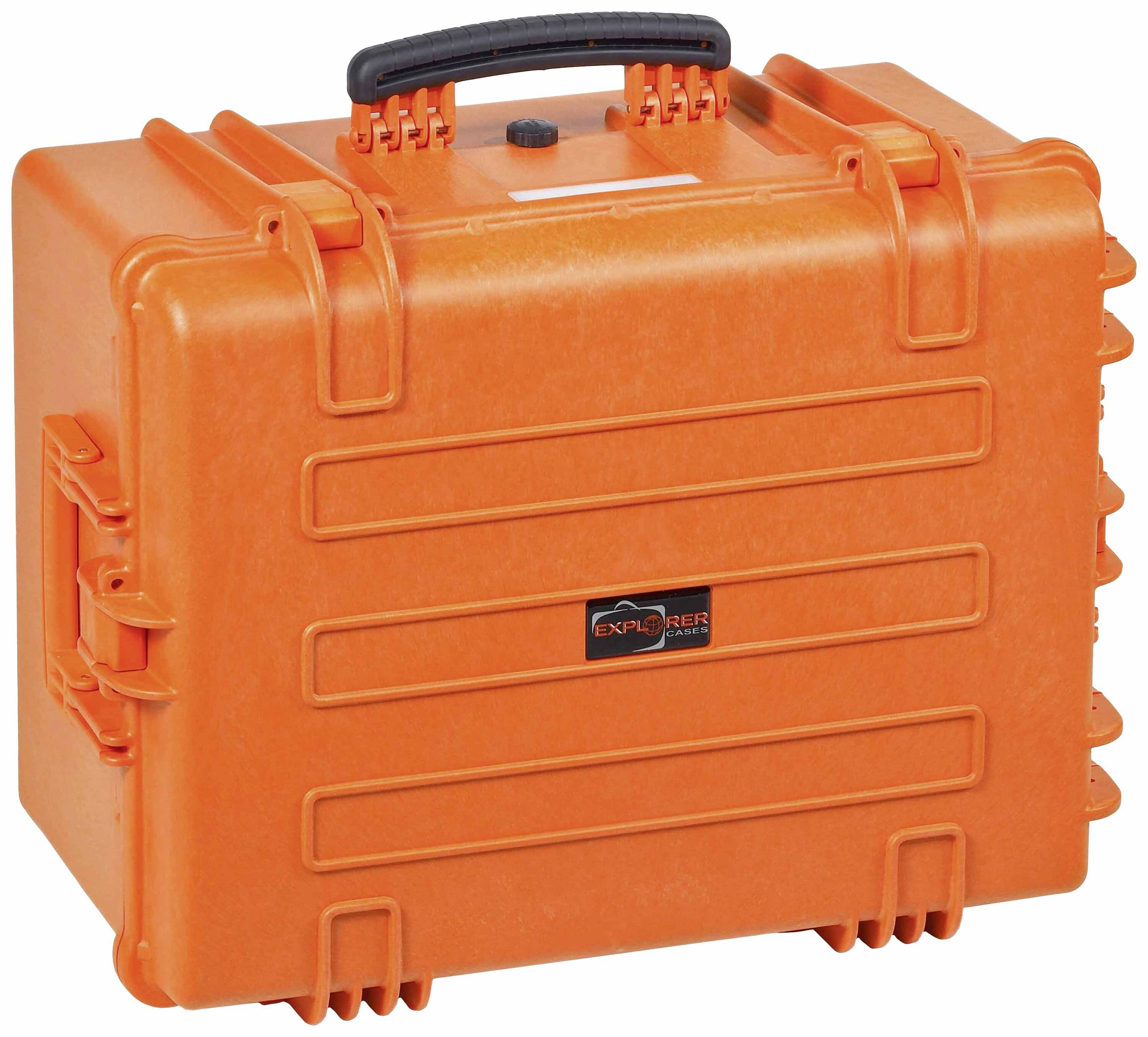 Orange protective case with carry handle and robust design, suitable for safely transporting delicate equipment.