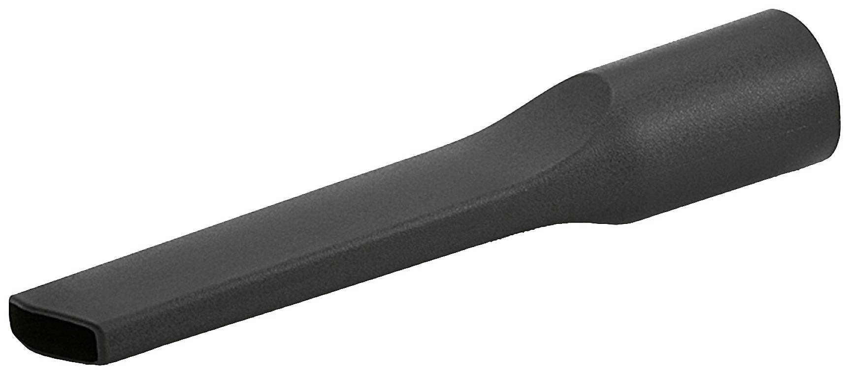 A black vacuum cleaner nozzle pipe with a narrow, flattened tip, suitable for tight crevices and hard-to-reach areas.
