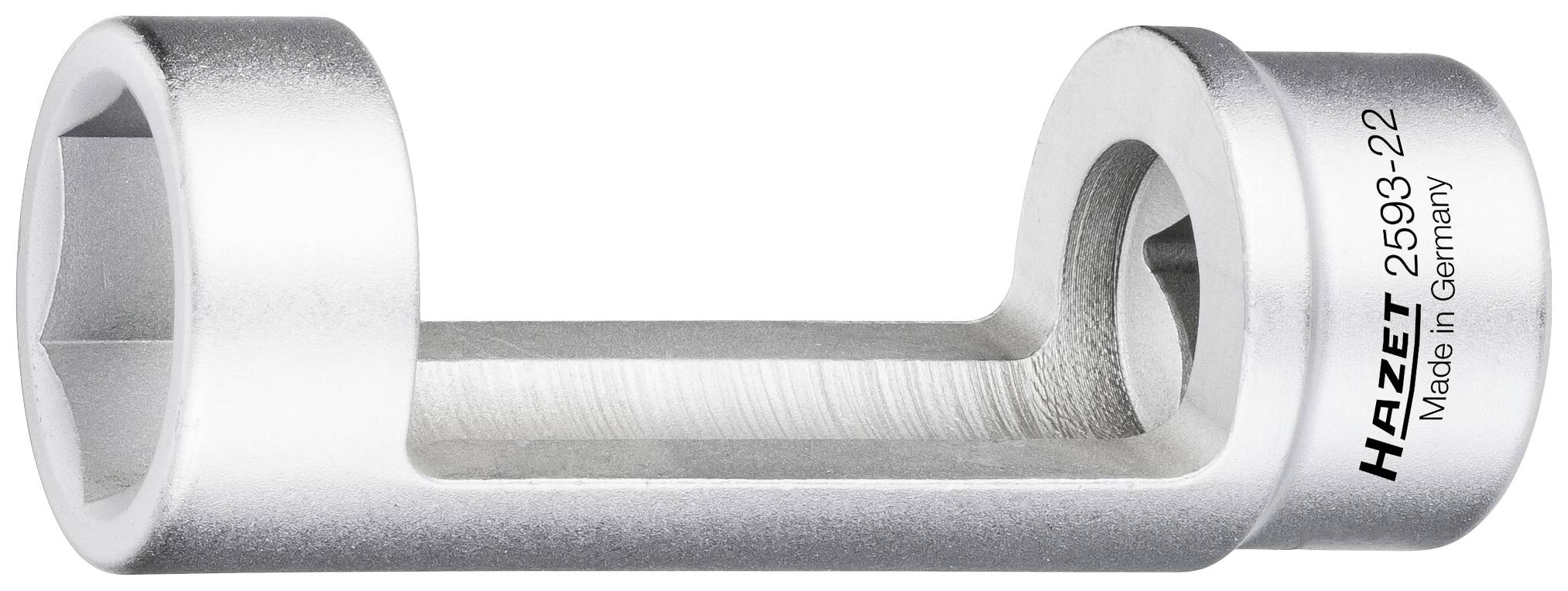 A silver HAZET socket wrench with the inscription 'Made in Germany' and '2593-22', partially hollow construction.