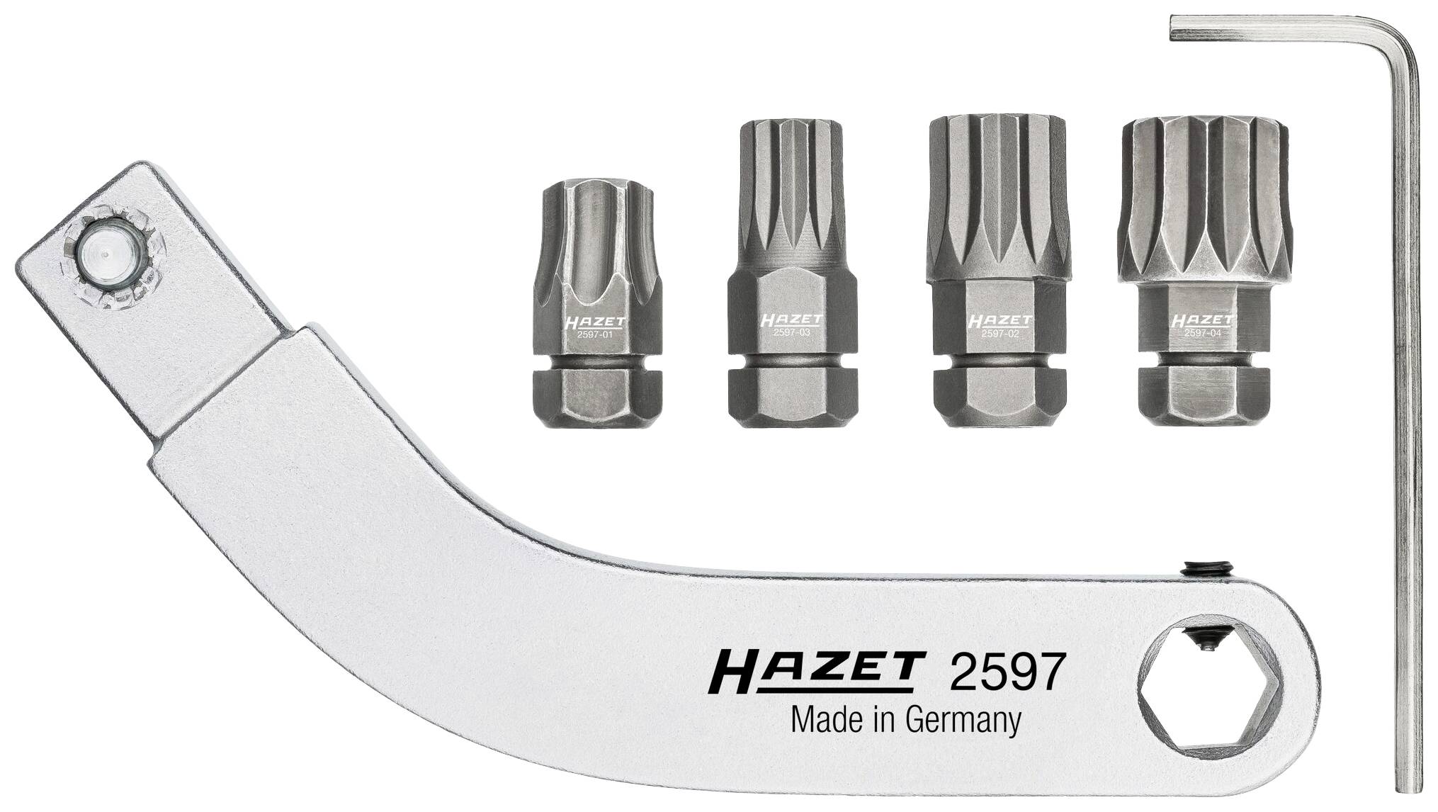 Set Hazet 2597: Brake Bleed Valve Wrench, four different nuts, hex key. Manufactured in Germany.