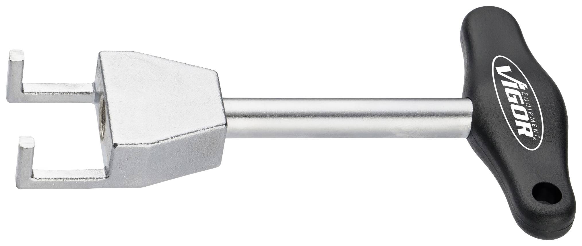 A silver spark plug extraction tool with a black T-handle, bearing the inscription 'VIGOR', used for removing spark plugs.