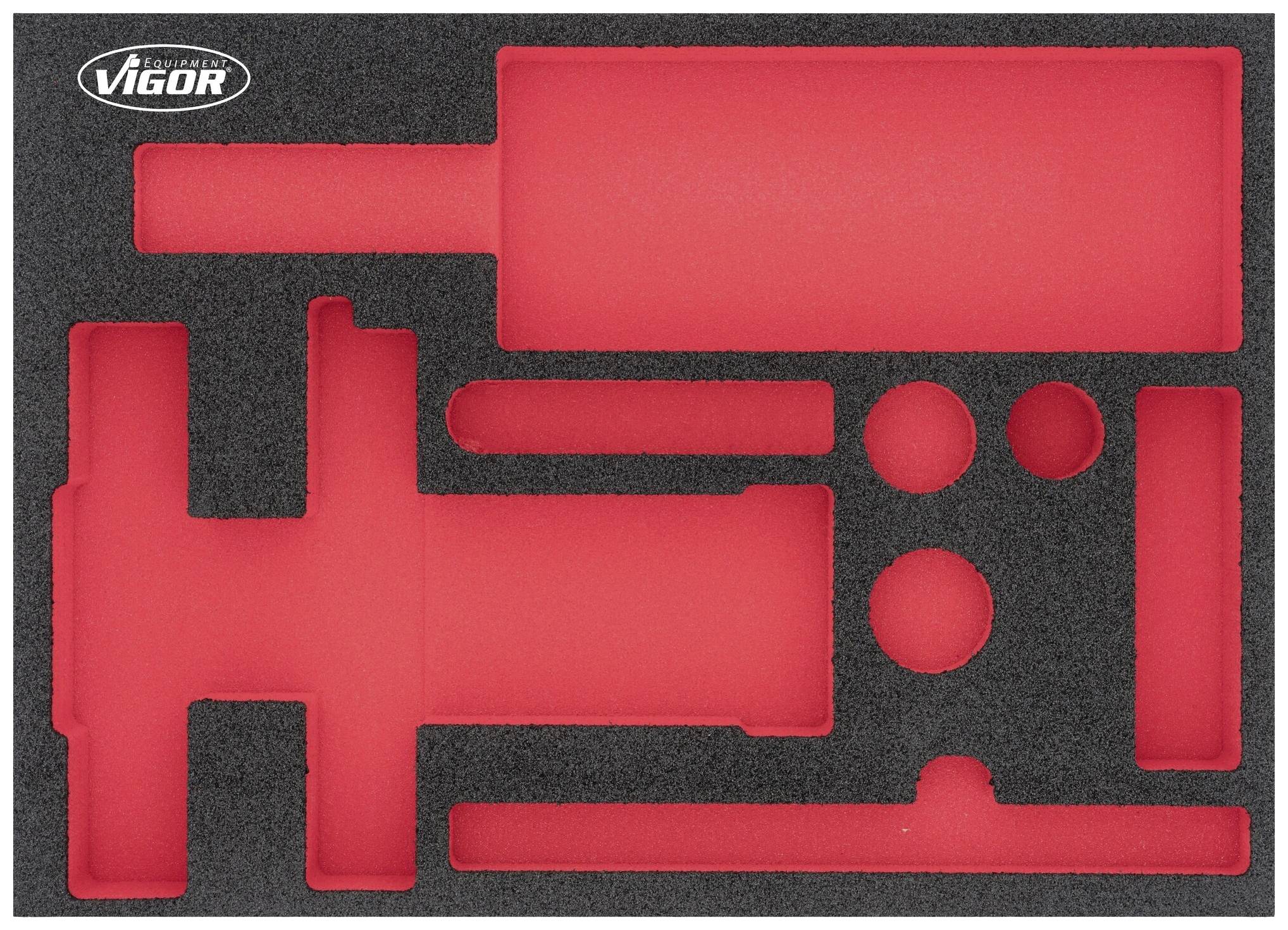 A foam insert with various cut-outs, suitable for specific tools. The 'Vigor' logo is located in the top left.