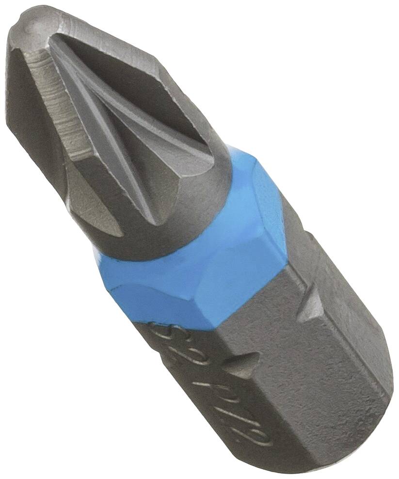 Kreuzschraubendreher-Bit mit blauer Markierung, geeignet für Verwendung mit Akkuschraubern.