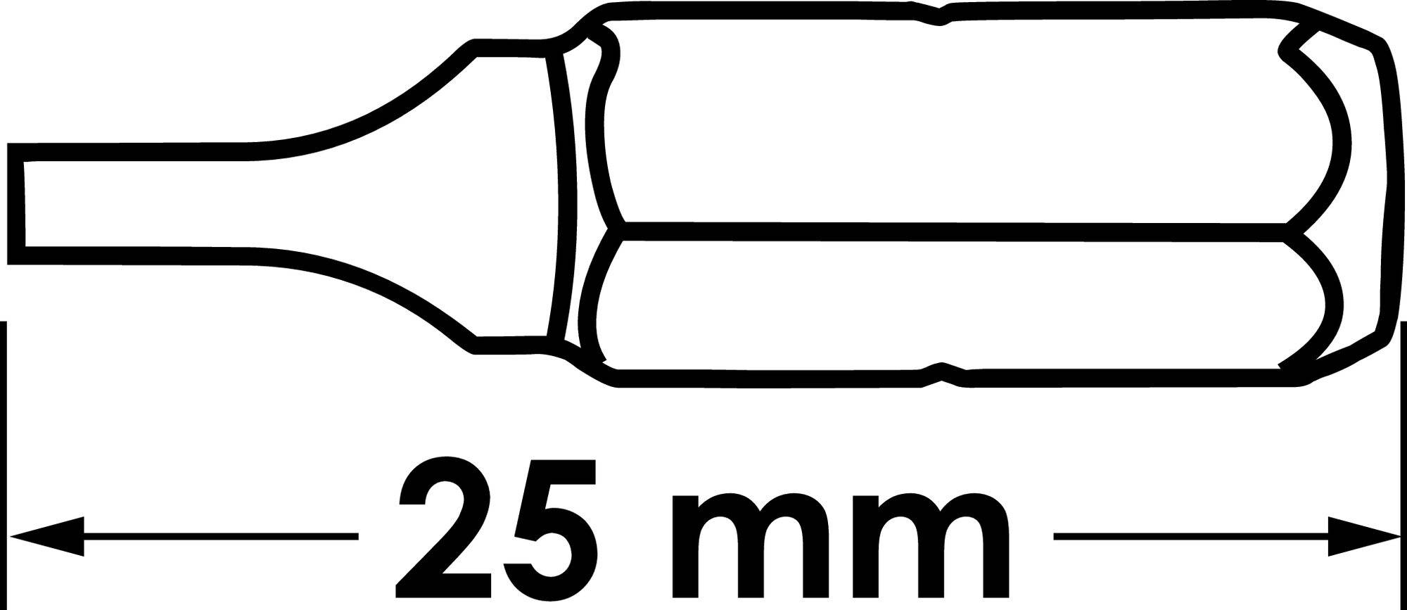 Illustration eines Werkzeugs mit einer Länge von 25 mm.