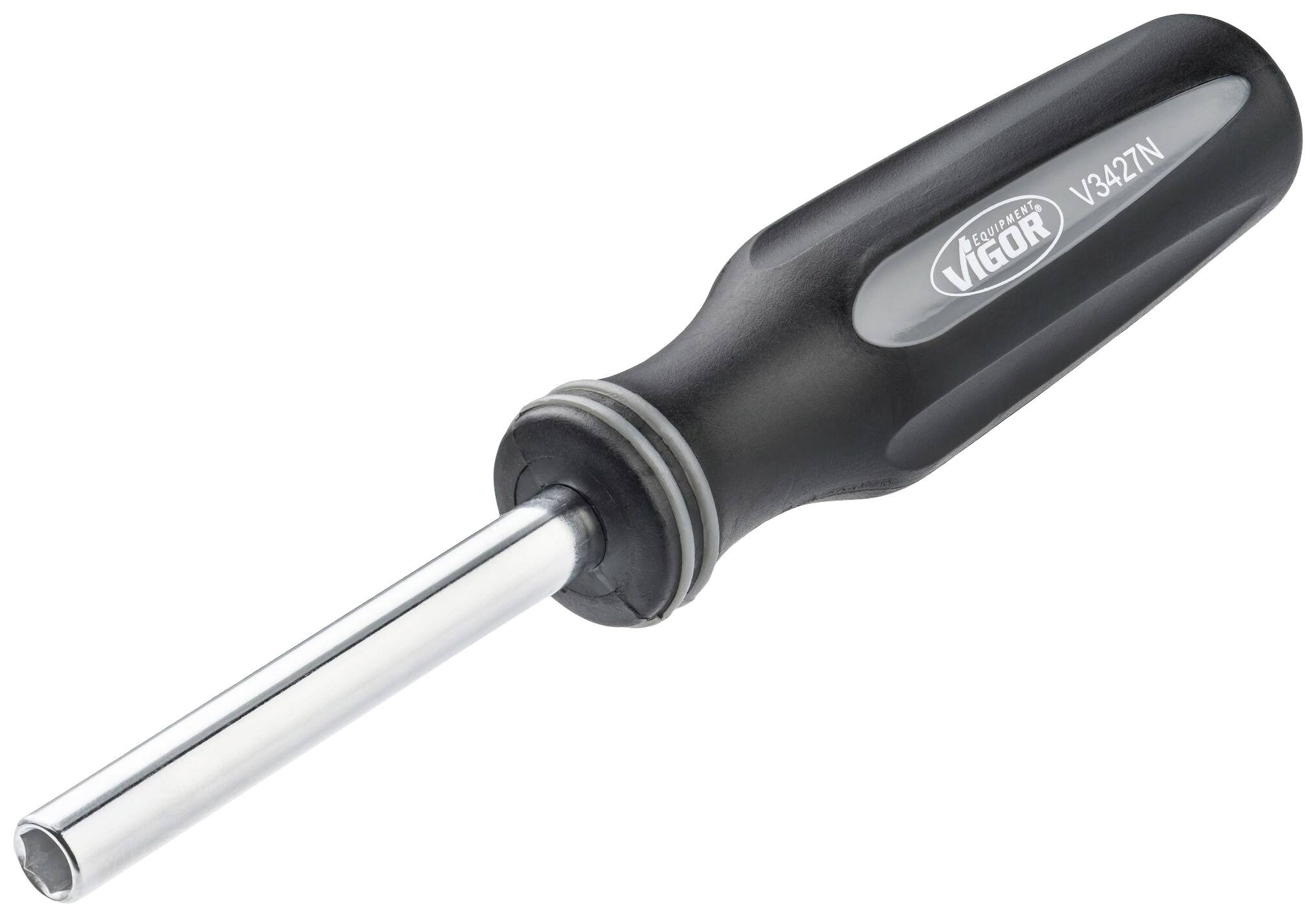 A black screwdriver with a silver hexagonal blade, branded with 'Vigor V3427N'.