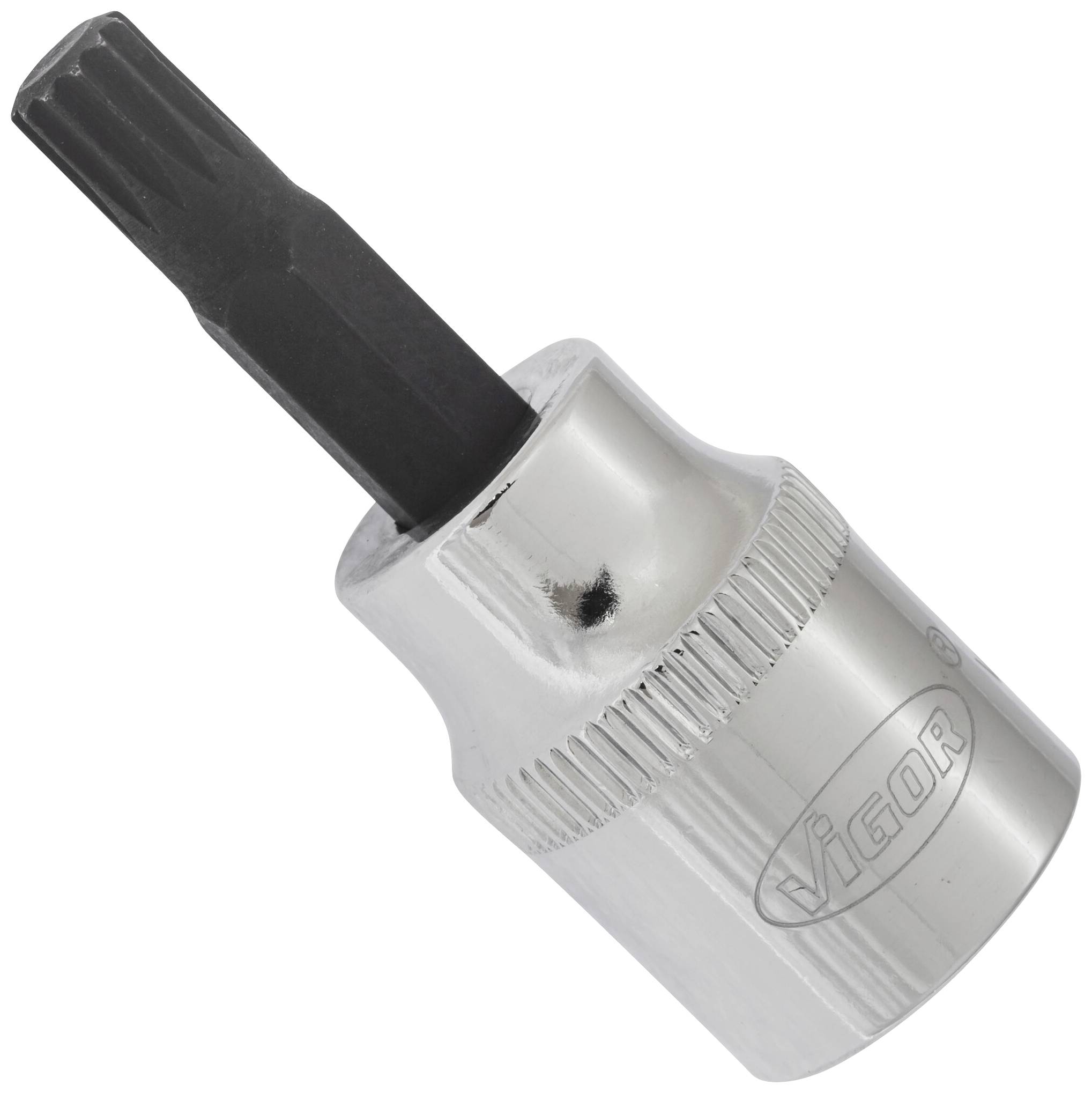 A silver bit tool with a black insert, marked with 'Vigor', for precise screwing work in technical applications.