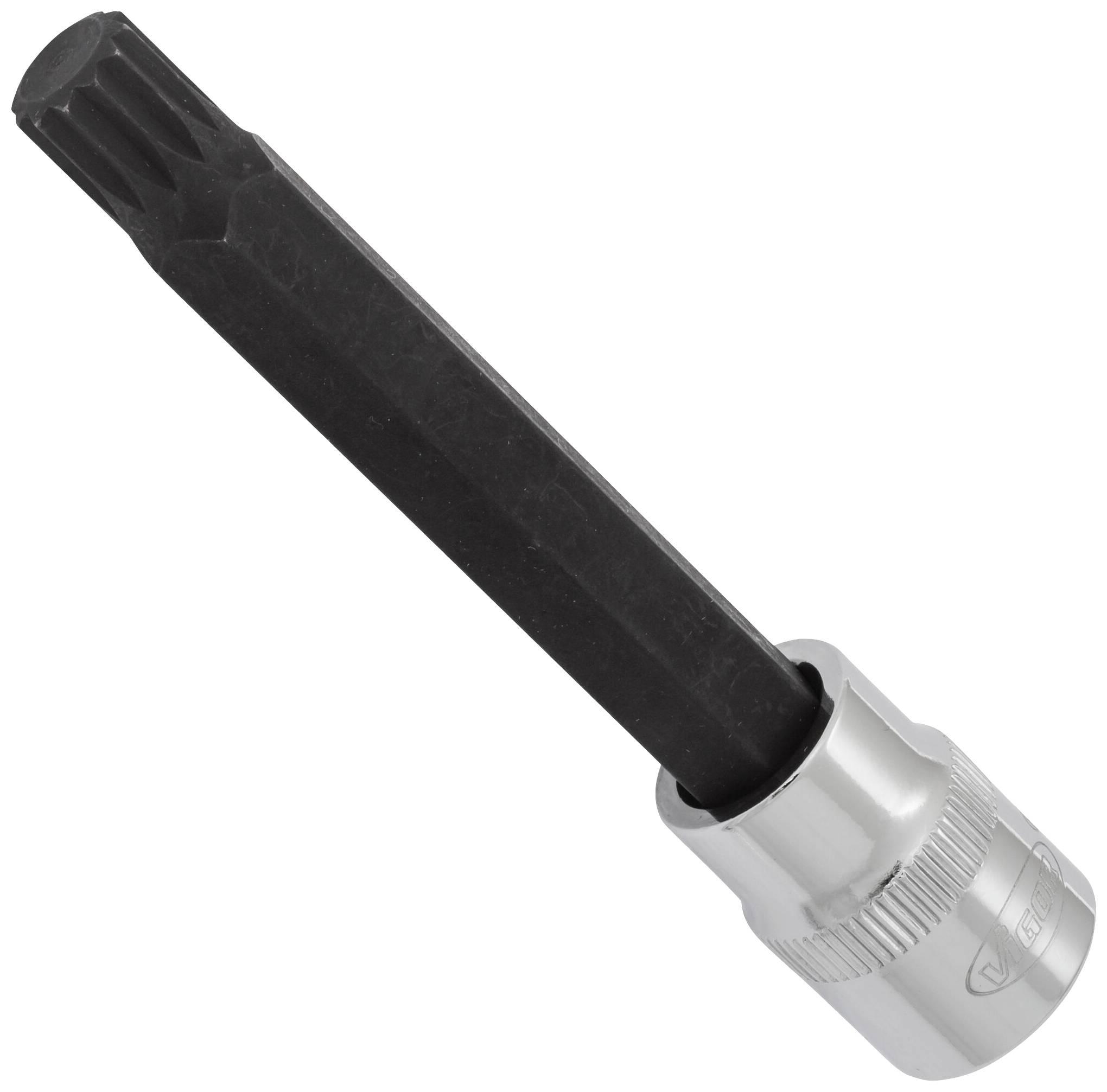Black hexagonal bit with silver metal base, tool for technical use.