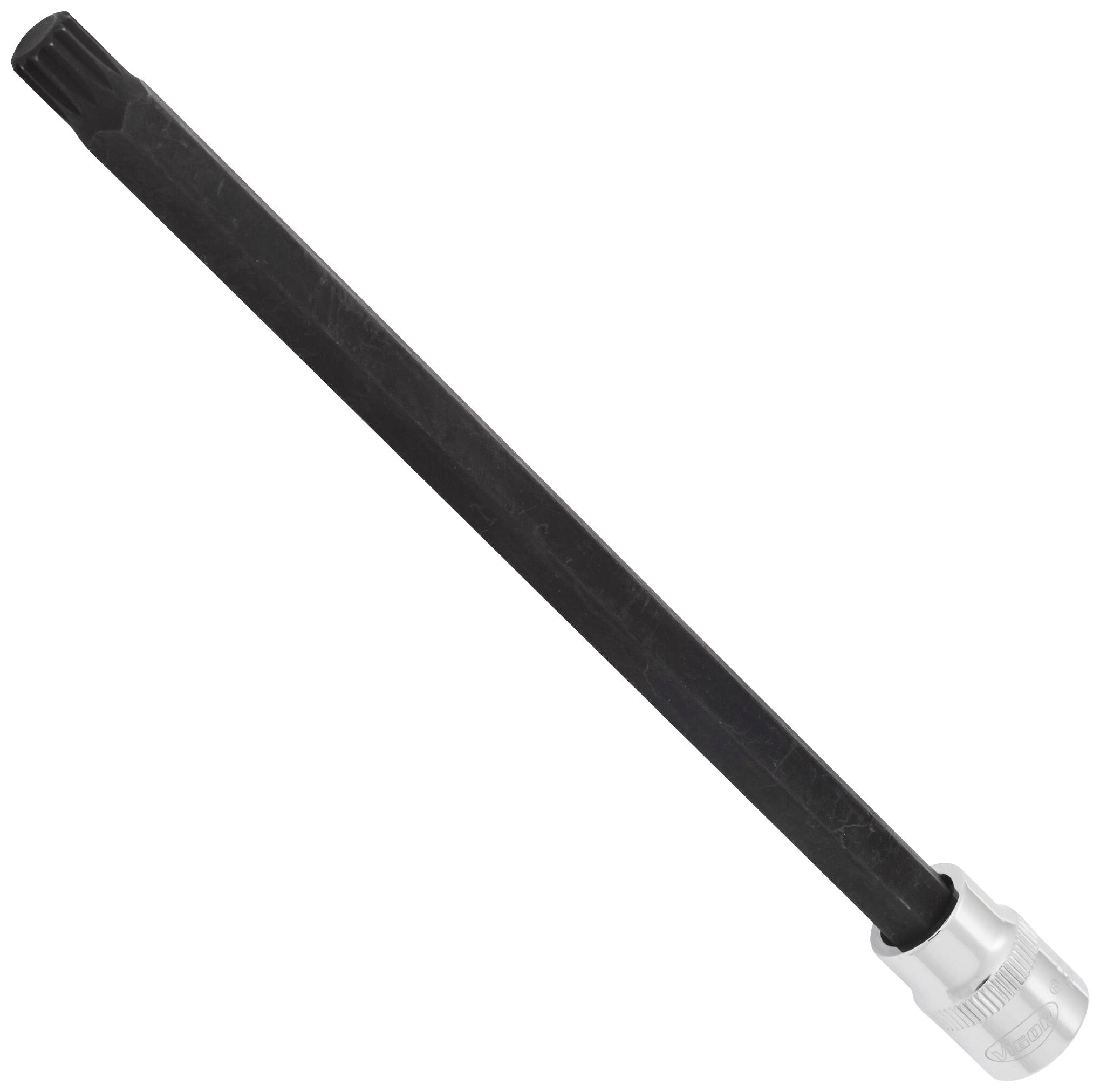 Long, black screwdriver extension with silver base, suitable for recessed screws or hard-to-reach areas.