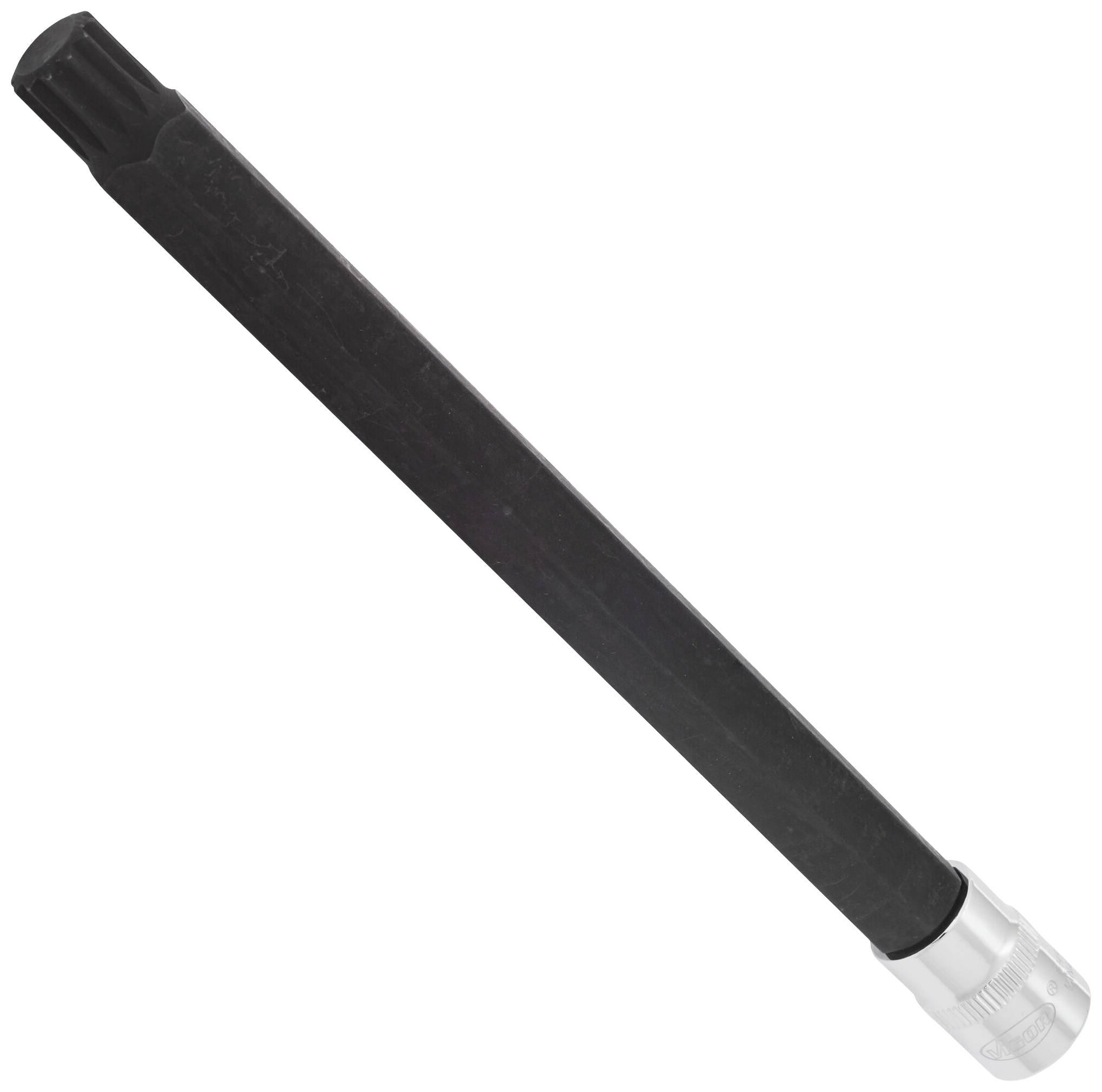Black percussion tool with silver metal tip, shown from the side. Used for drilling or chiselling in building materials.