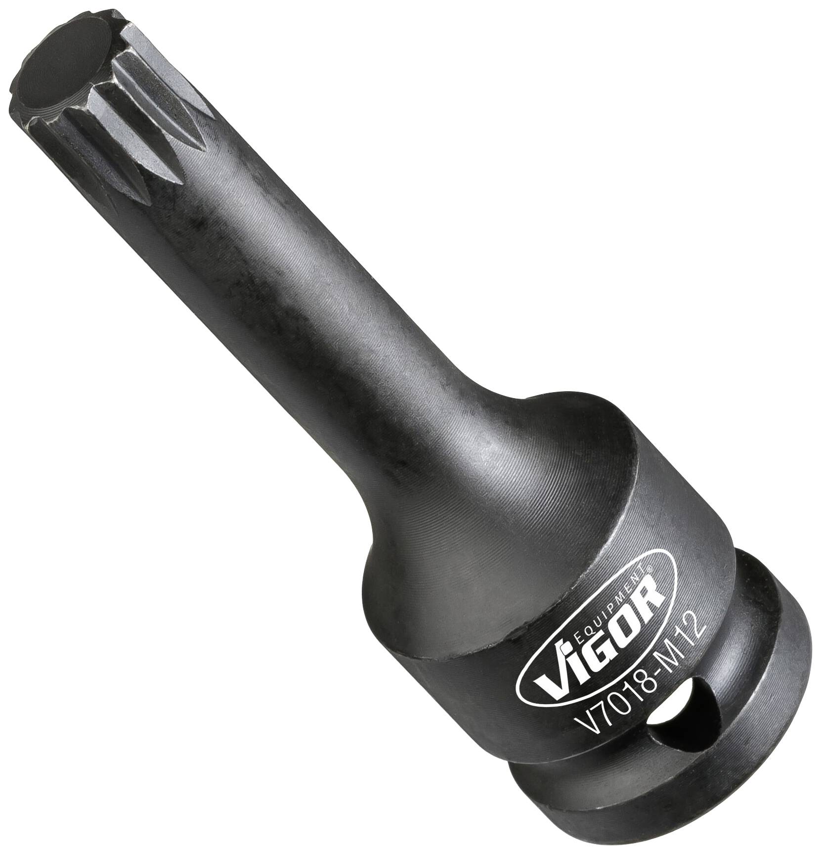 'VIGOR V7016-M12' Multi-Tooth Socket Wrench, made of metal, cylindrical shape with 12 teeth, matte finish, suitable for various assemblies.