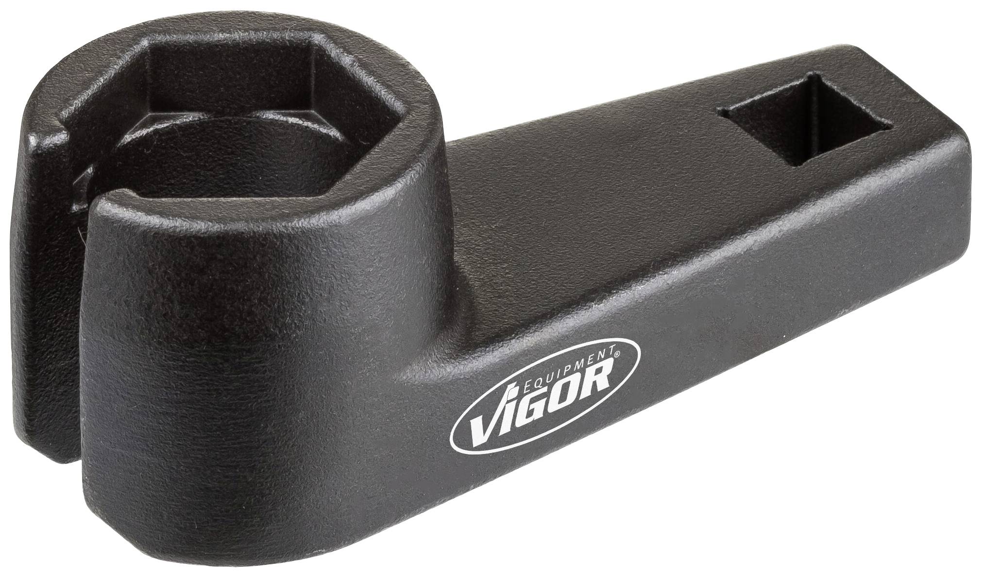 A black, robust spanner from VIGOR, suitable for tightening nuts or bolts in confined spaces.