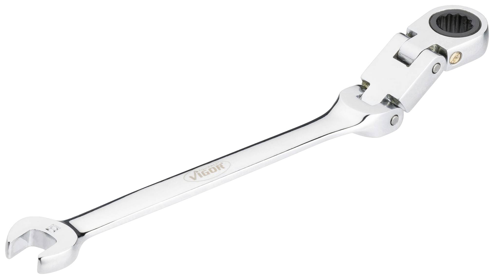 An adjustable spanner with a ratchet and a joint, suitable for hard-to-reach locations.