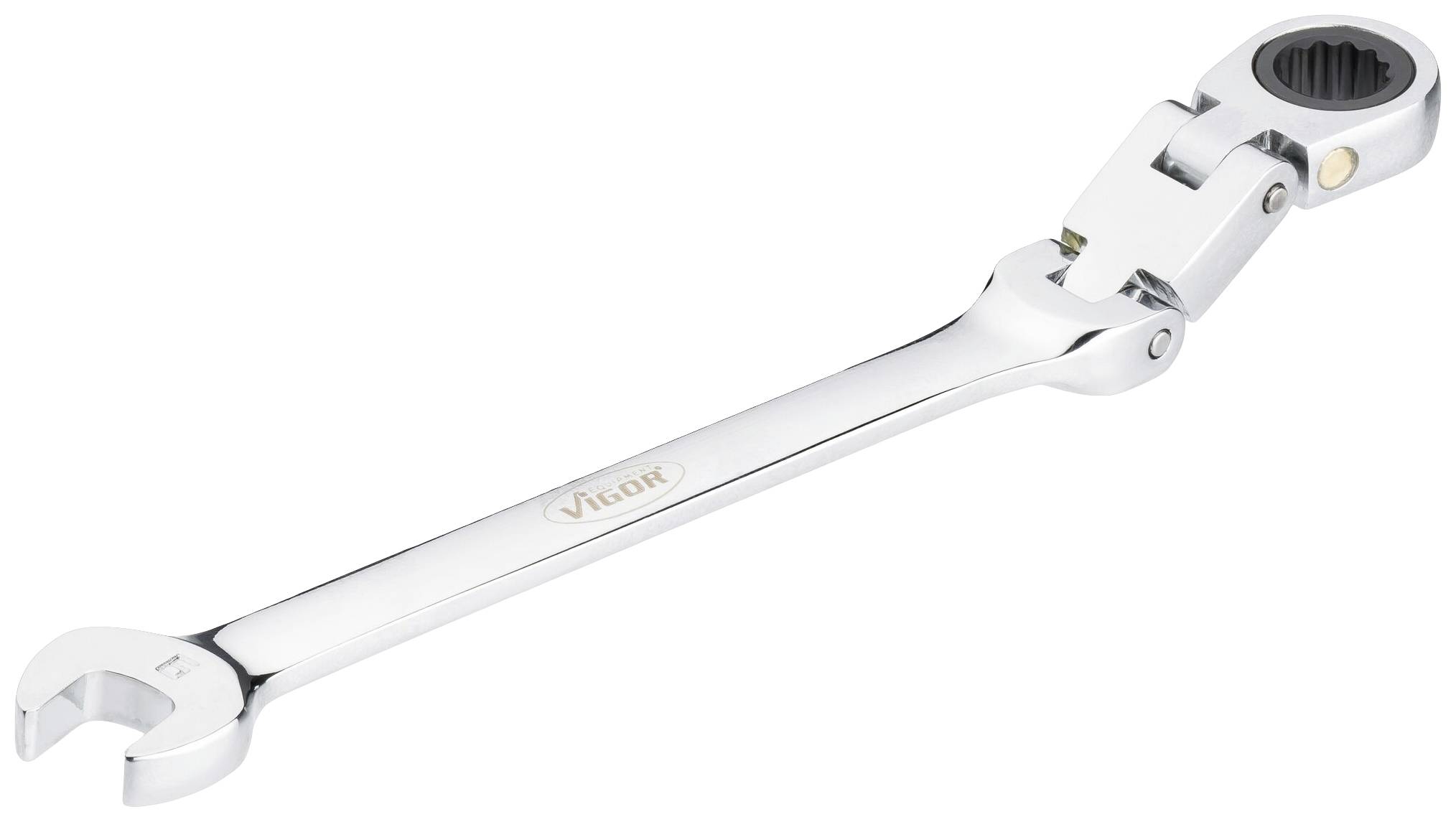 A metal adjustable ring spanner with a silver surface, suitable for tightening or loosening screws and nuts.