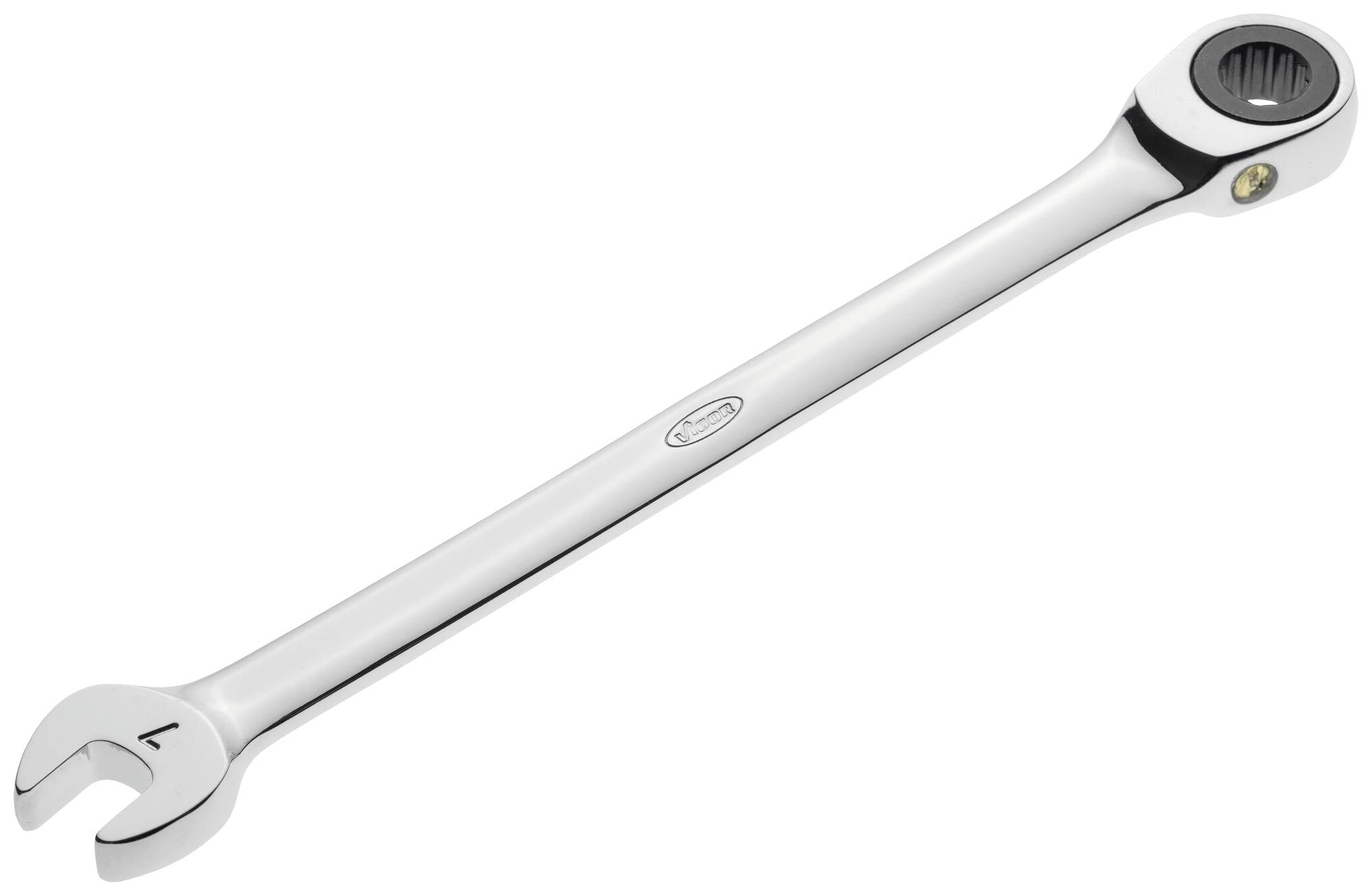 A metal adjustable spanner, partially polished. It has an open end and a ratchet mechanism at the other end.