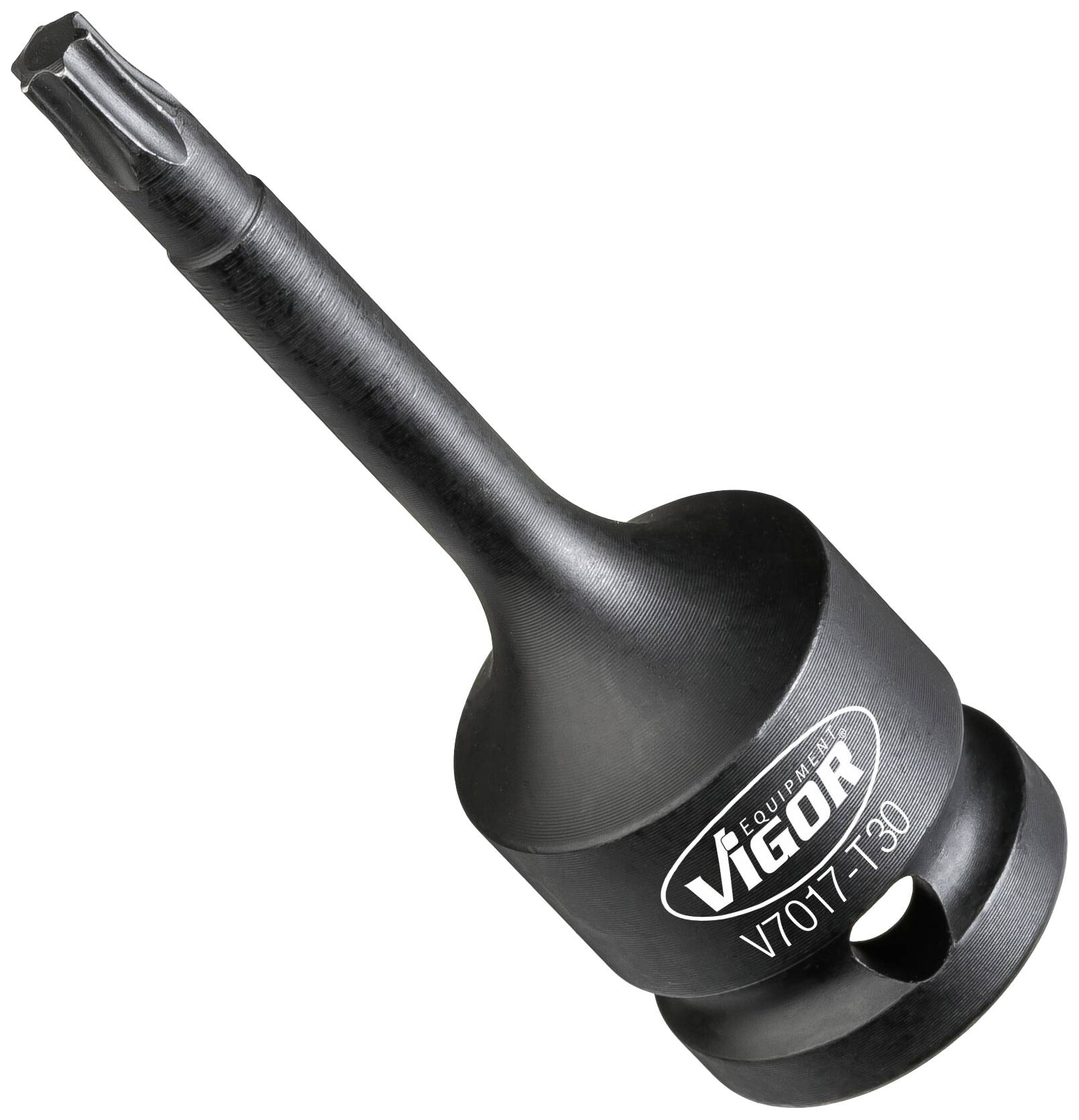 Black adapter attachment for tools with the inscription 'VIGOR V7017-30', suitable for specialised screw connections.