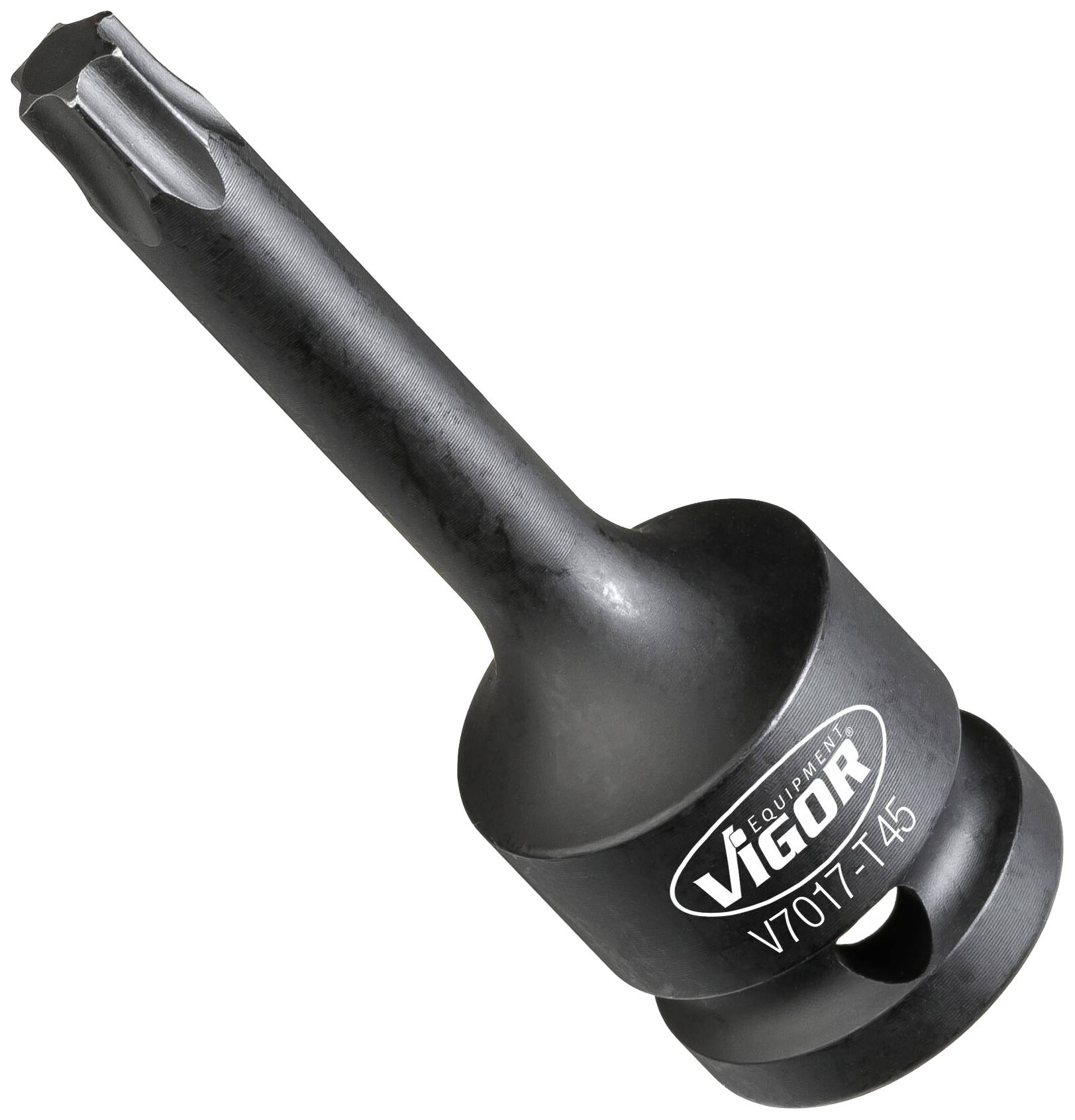 'VIGOR V7017-T45' Torx Screwdriver Bit, black metal alloy. Suitable for precision screwing and high-load applications.