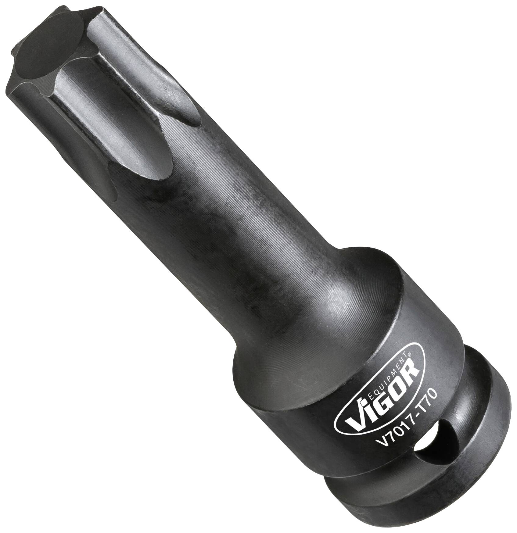 Socket spanner by VIGOR, Model V7017-T70, black, with a Torx configuration for screw assembly, in an angled perspective.