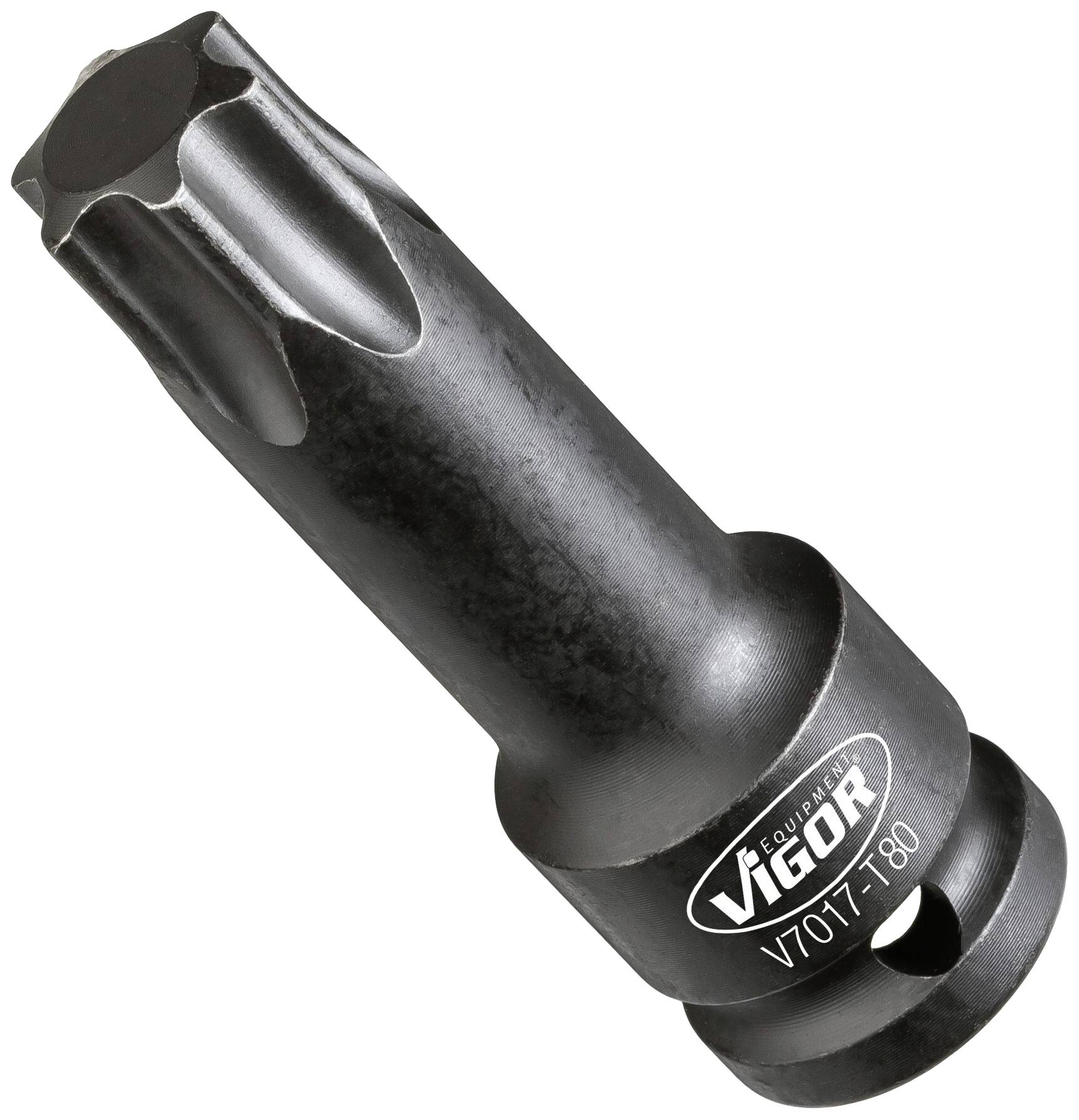A black Torx bit marked 'VIGOR V7011-7 T80', used for screwing and assembly work.
