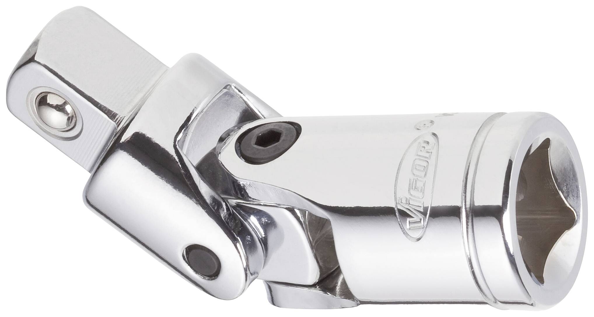 A chrome-plated joint piece for sockets with a swivel head, which provides flexibility when working in confined spaces.