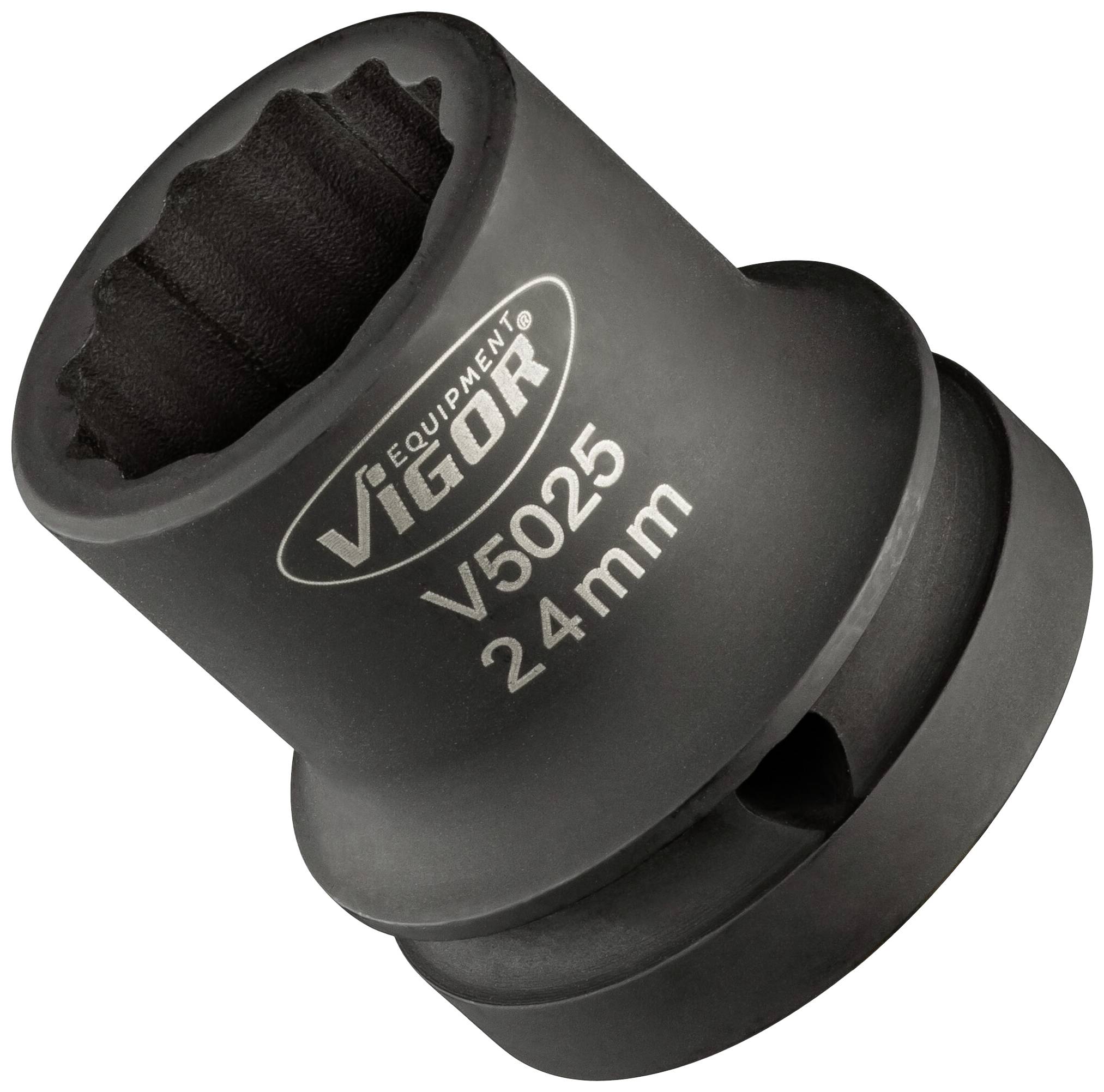 Black socket with the inscription 'VIGOR V5025 24 mm', used for tightening or loosening nuts.