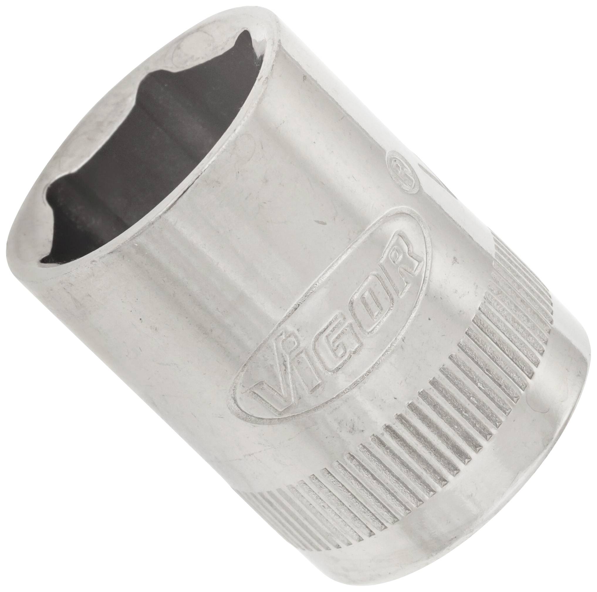 Silver wing nut with knurled handle, marked with 'Vigor'. Tool for securing screws or nuts.