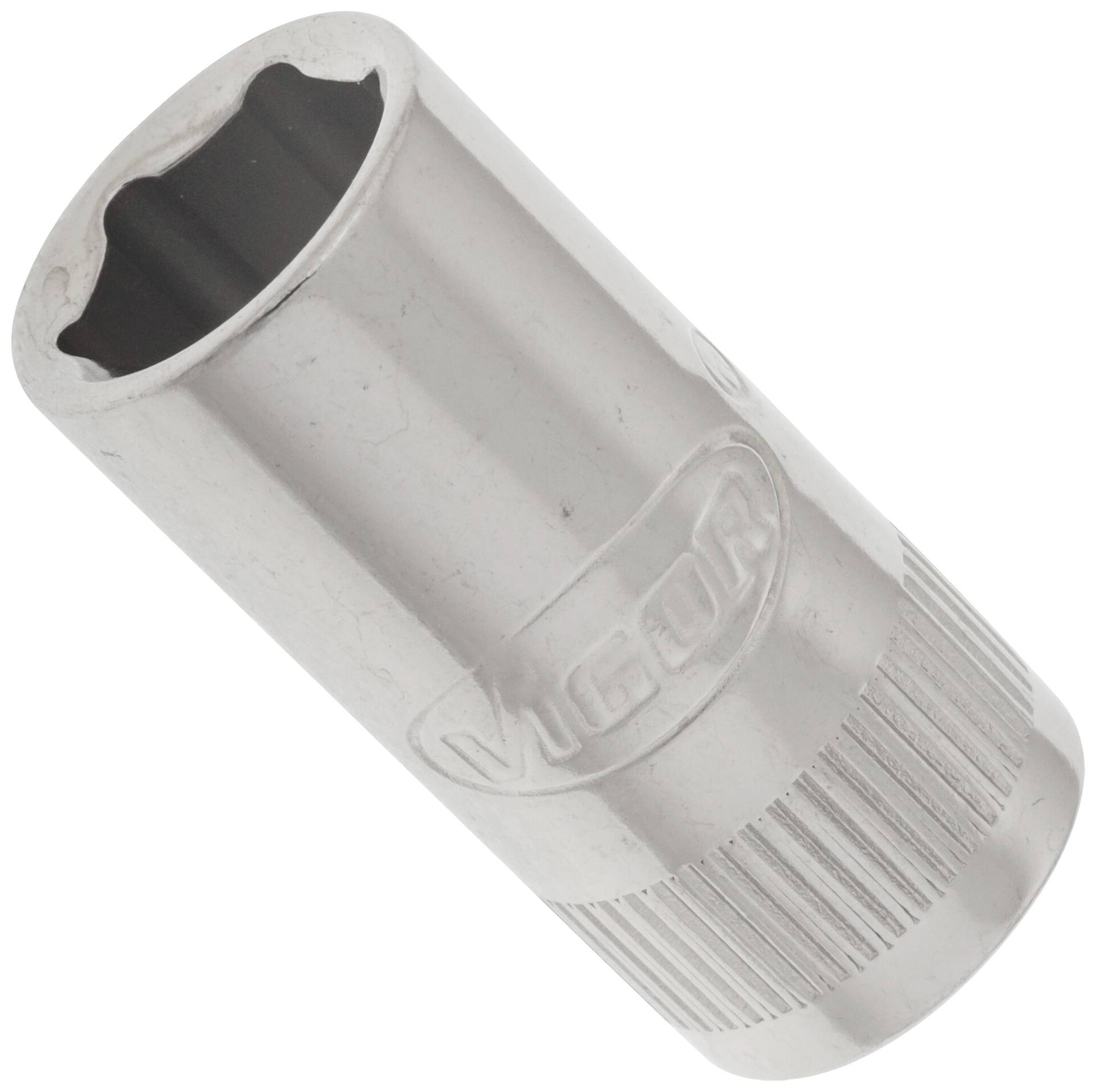 Metal hexagonal key head, stamped with 'Vigor' logo, for manual or mechanical screw operations.