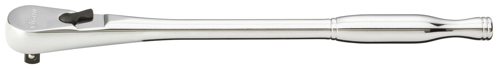 A chrome-plated ratchet extension bar used to increase leverage when carrying out screw-related work.