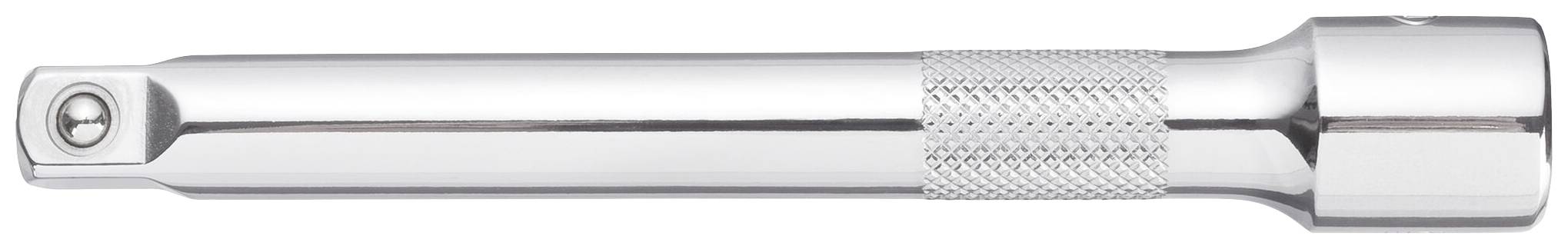 A silver extension bar with a knurled handle, used for socket wrench sets.