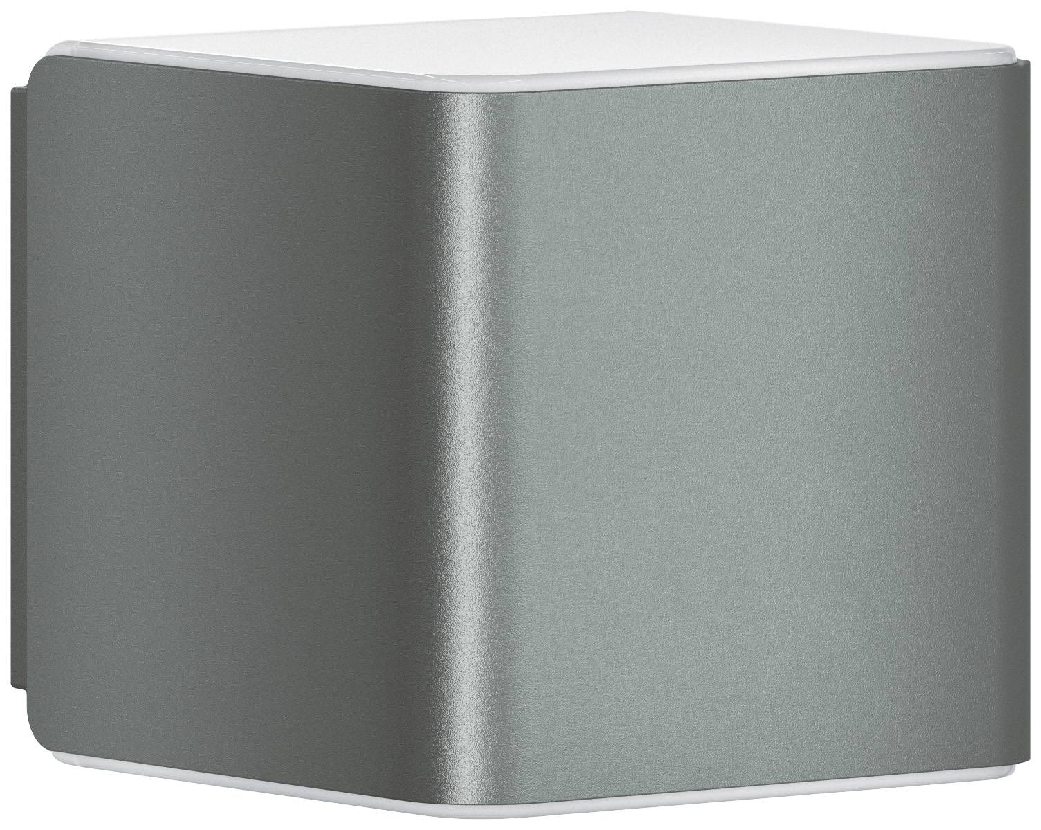 A modern, grey, cube-shaped wall light with gentle curves. Ideal for subtle lighting in contemporary spaces.