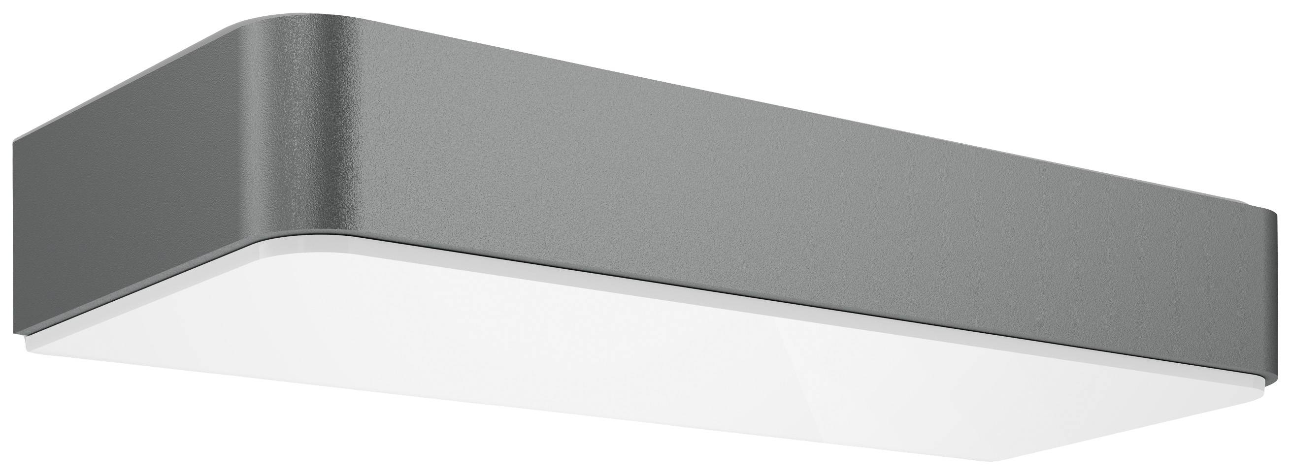 Grey, rectangular LED ceiling light with rounded edges, white cover and modern design. Suitable for interior lighting.