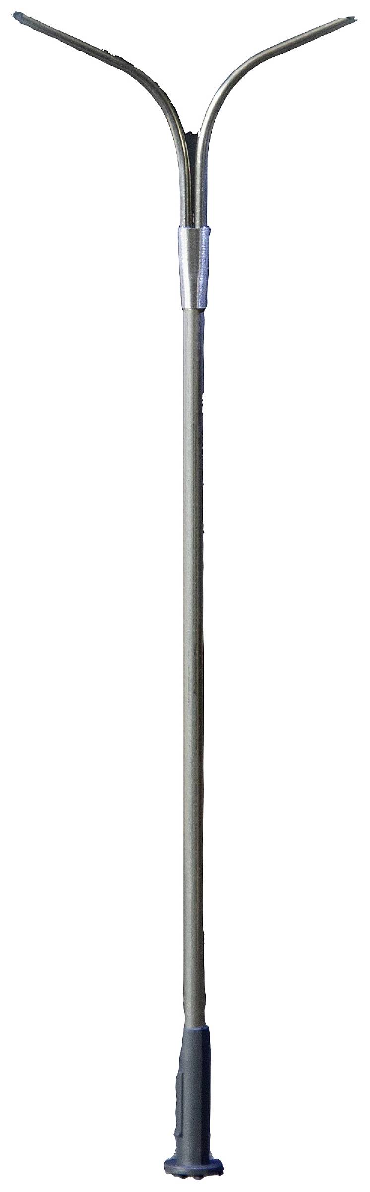 A metal tube with two curved ends and a rubber-covered grip at the lower end.