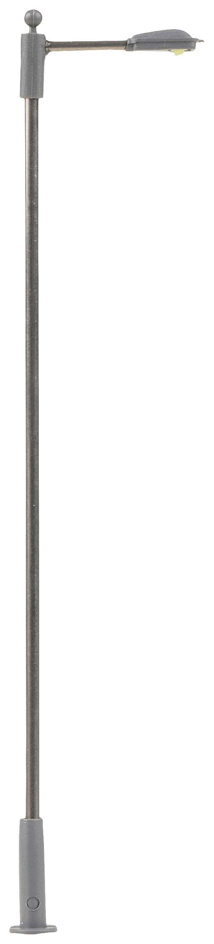A simple street lamp with a slender post and small, curved lampshade, suitable for modern urban lighting.